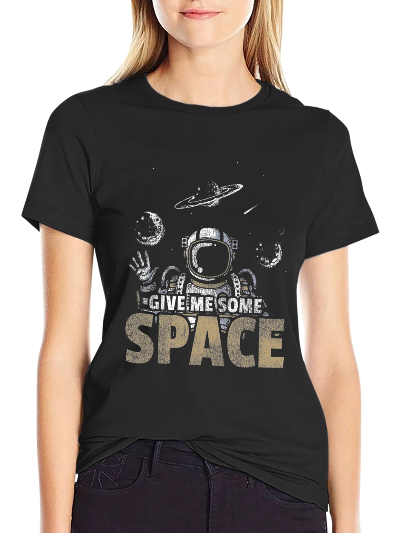 Give Me Space Black Graphic T-Shirt