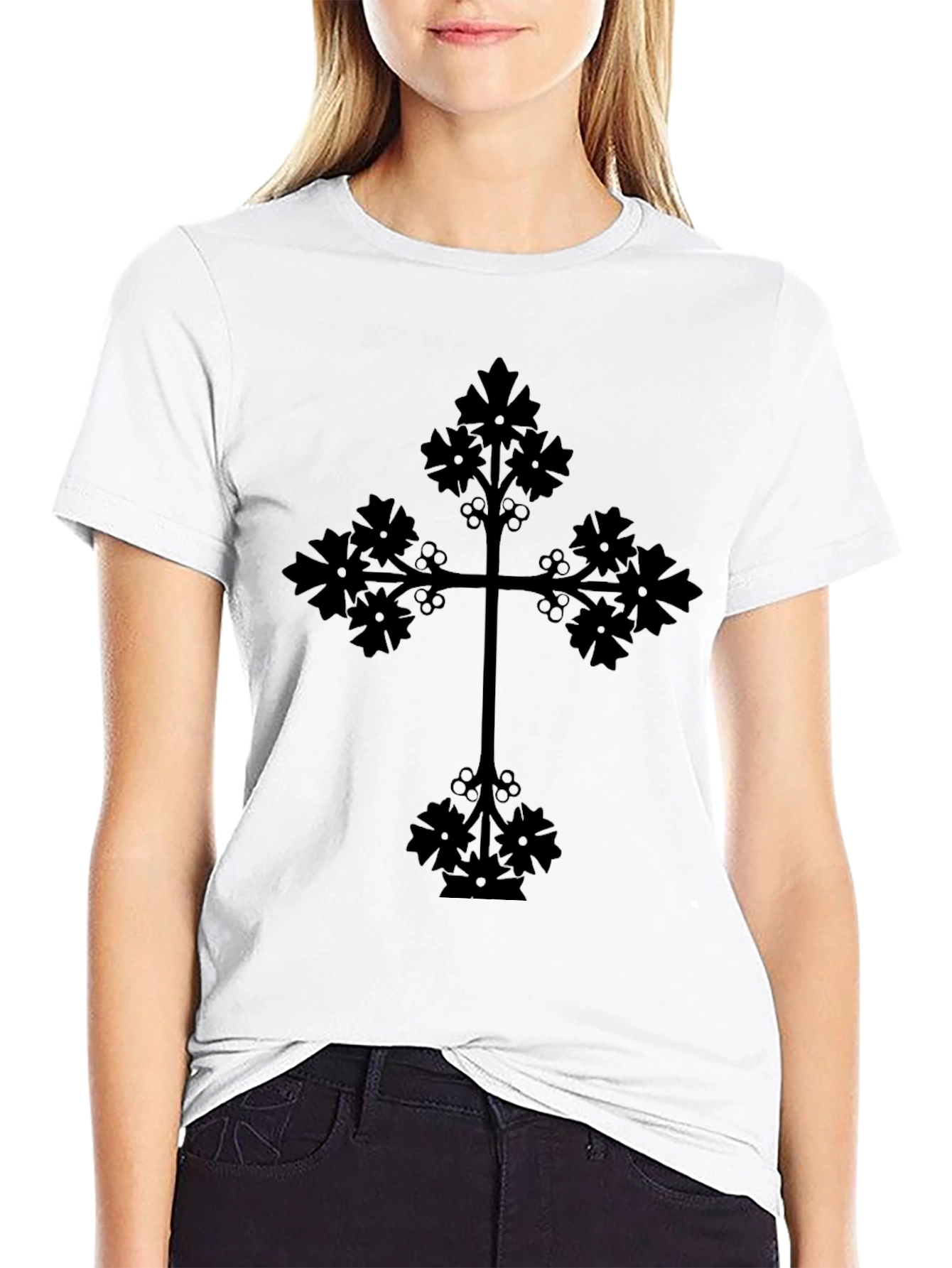 Ornate Cross Graphic Tee - Black Christian T-Shirt