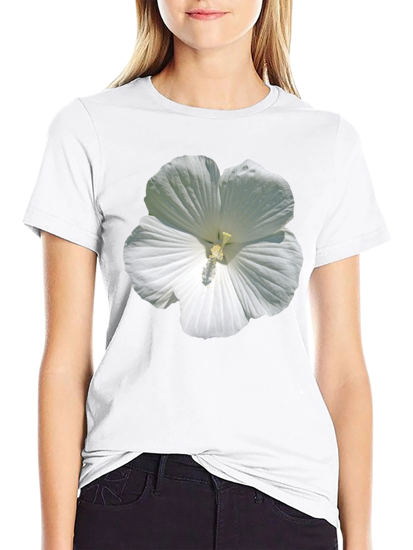 White Hibiscus Flower Graphic T-Shirt