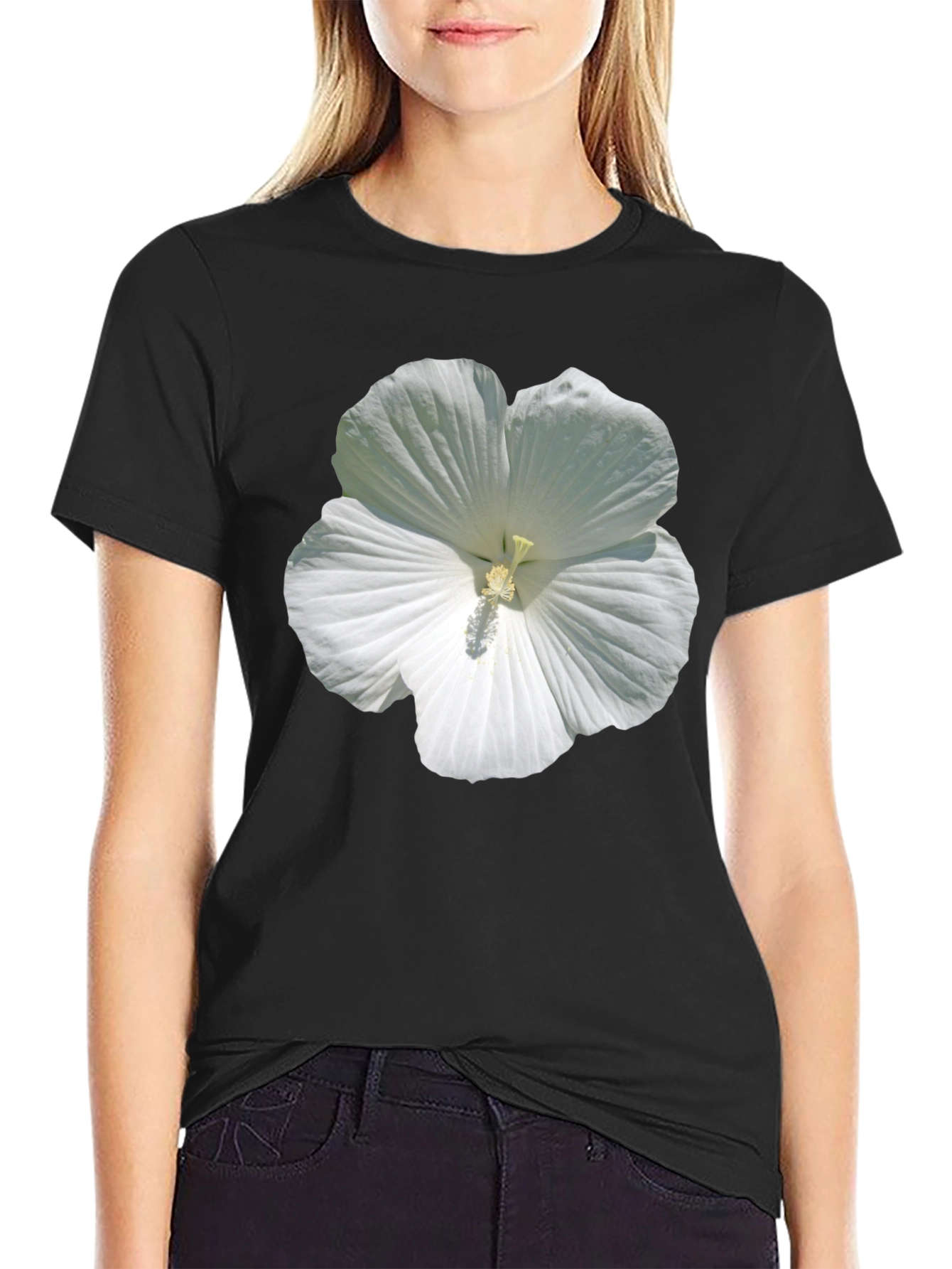 White Hibiscus Flower Graphic T-Shirt