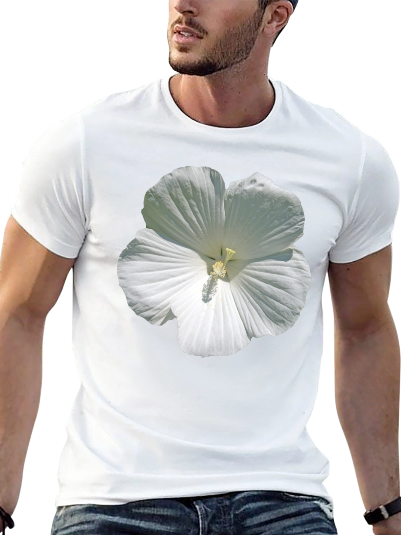 White Hibiscus Flower Graphic T-Shirt