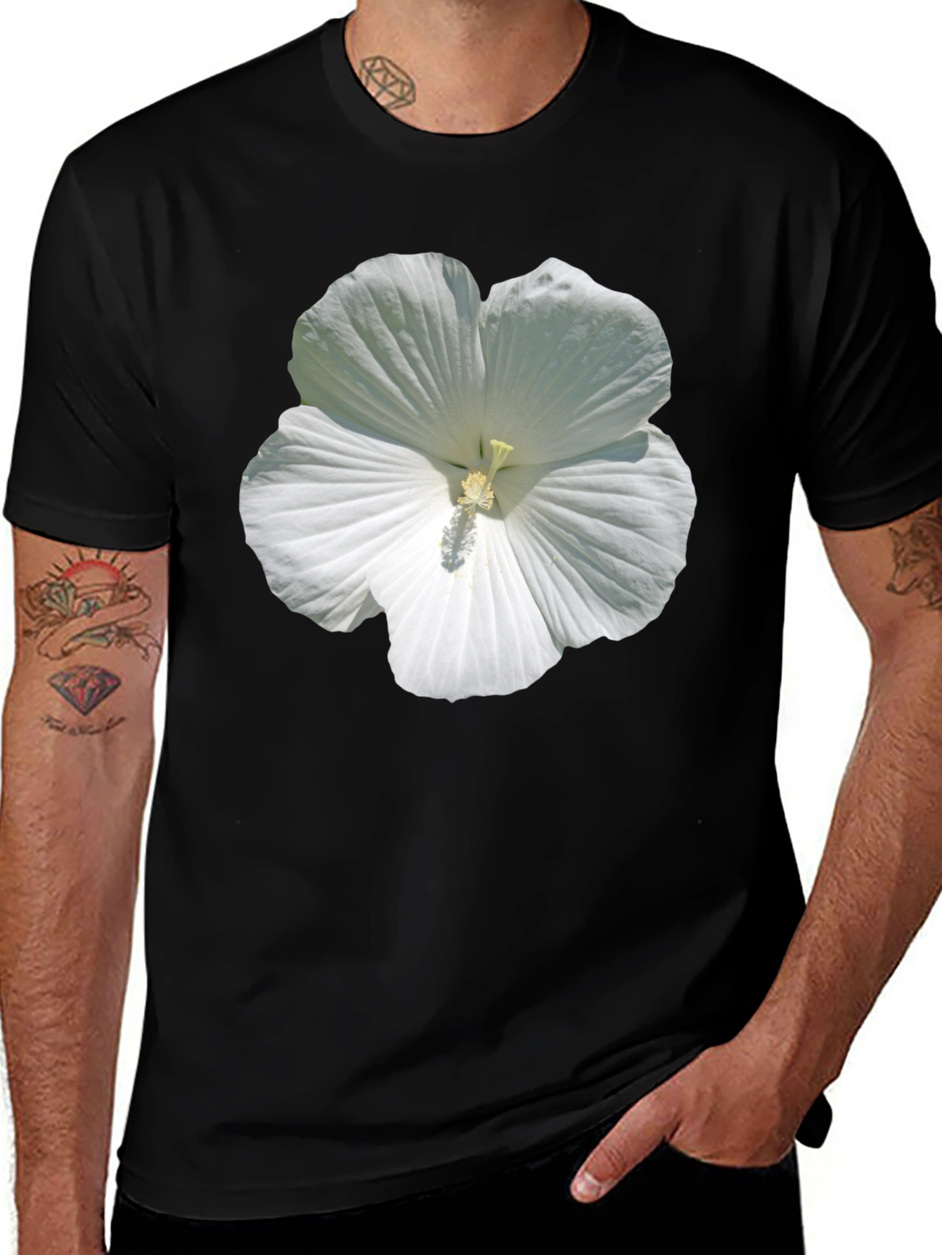 White Hibiscus Flower Graphic T-Shirt