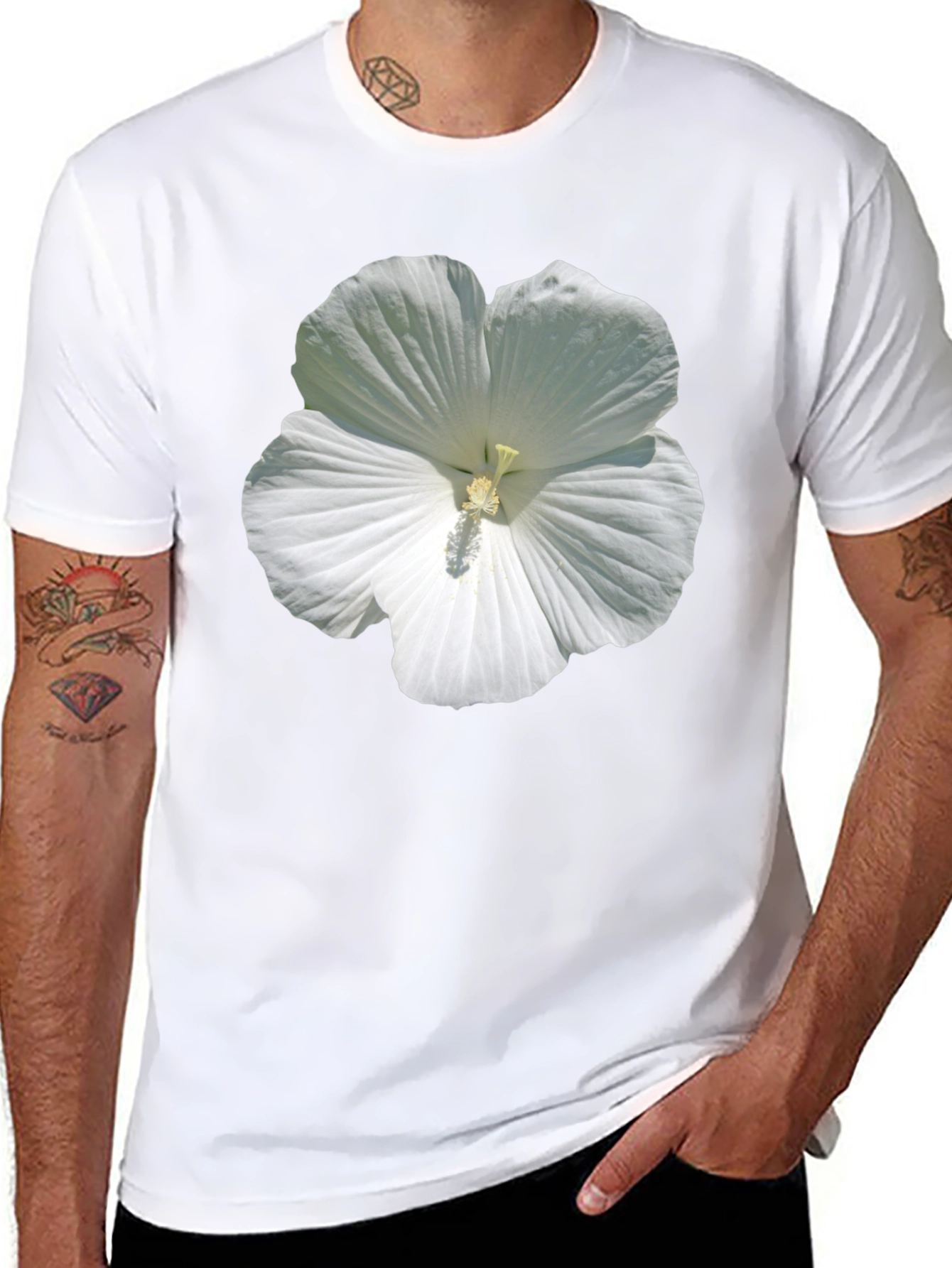 White Hibiscus Flower Graphic T-Shirt