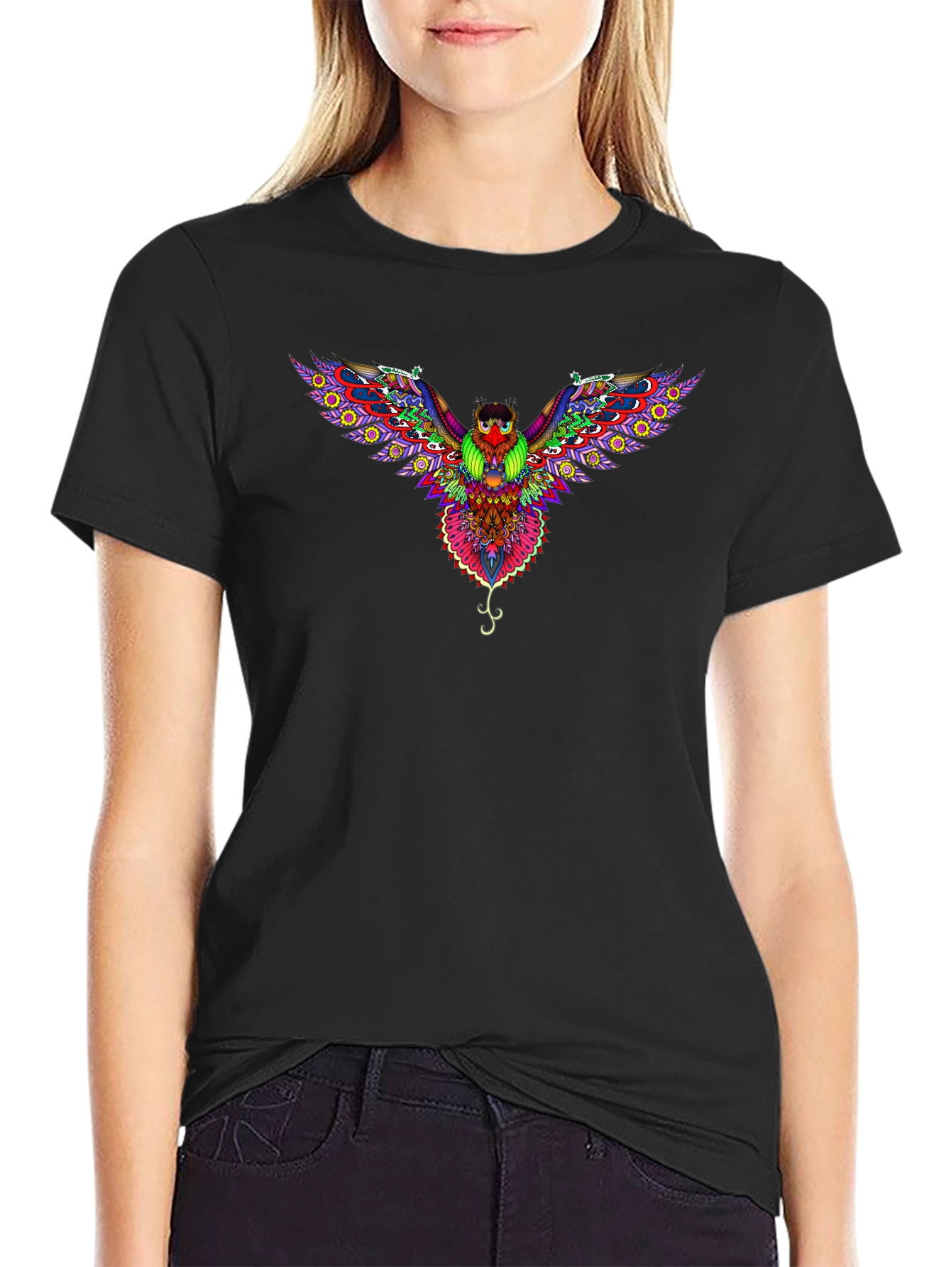 Psychedelic Owl Graphic T-Shirt - Black