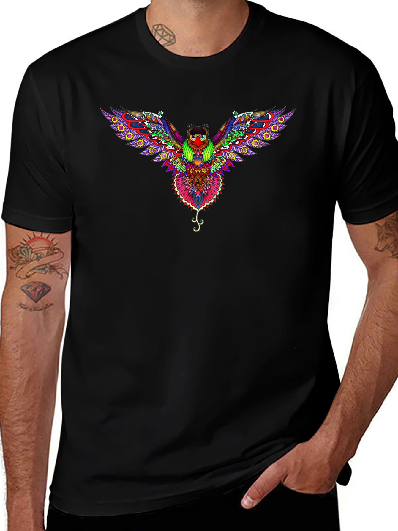 Psychedelic Owl Graphic T-Shirt - Black