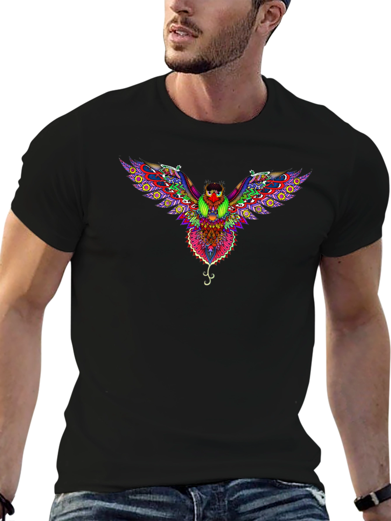 Psychedelic Owl Graphic T-Shirt - Black