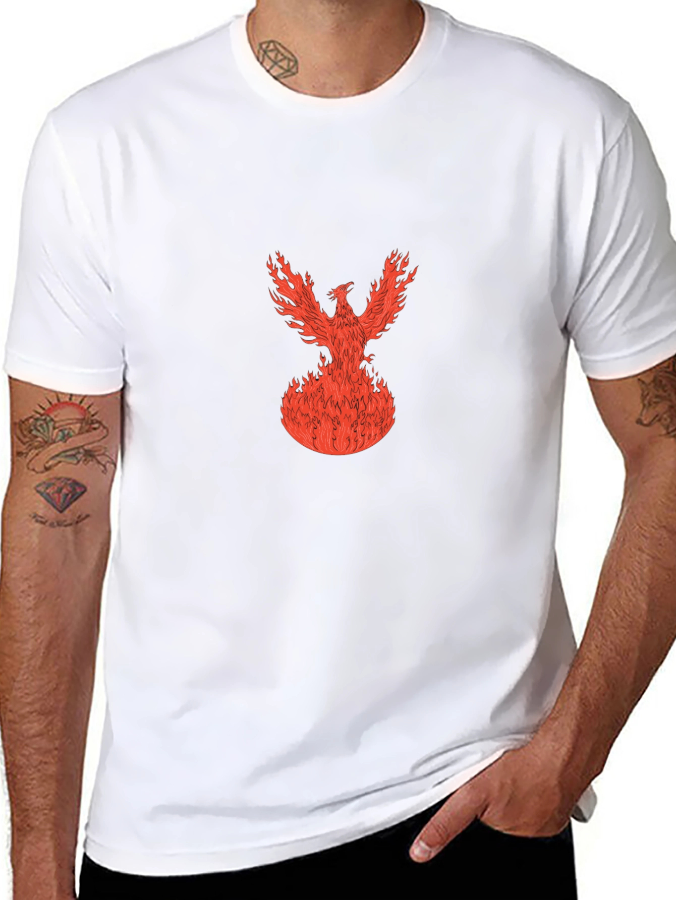 Fiery Phoenix Graphic Tee - Black Cotton