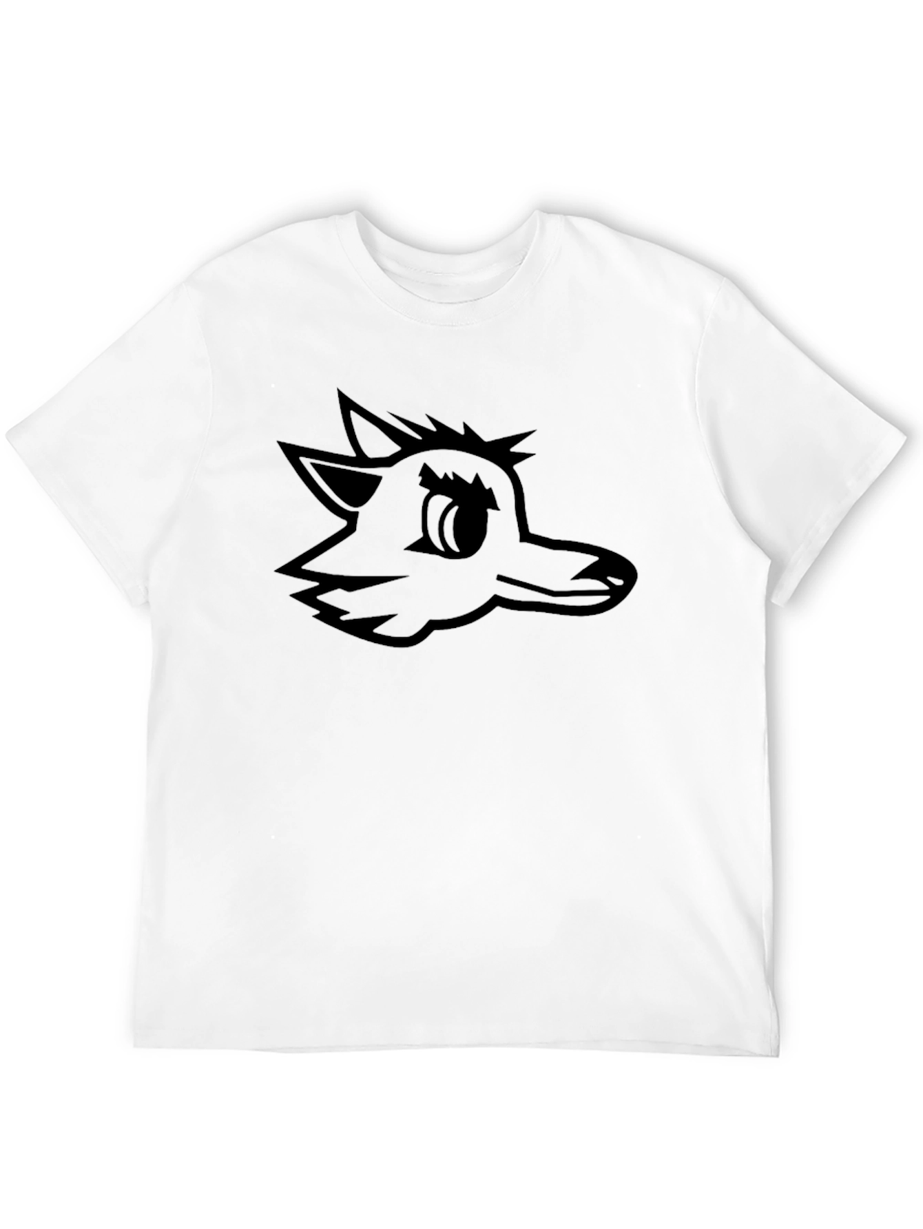 Black Tee with Cartoon Wolf Graphic