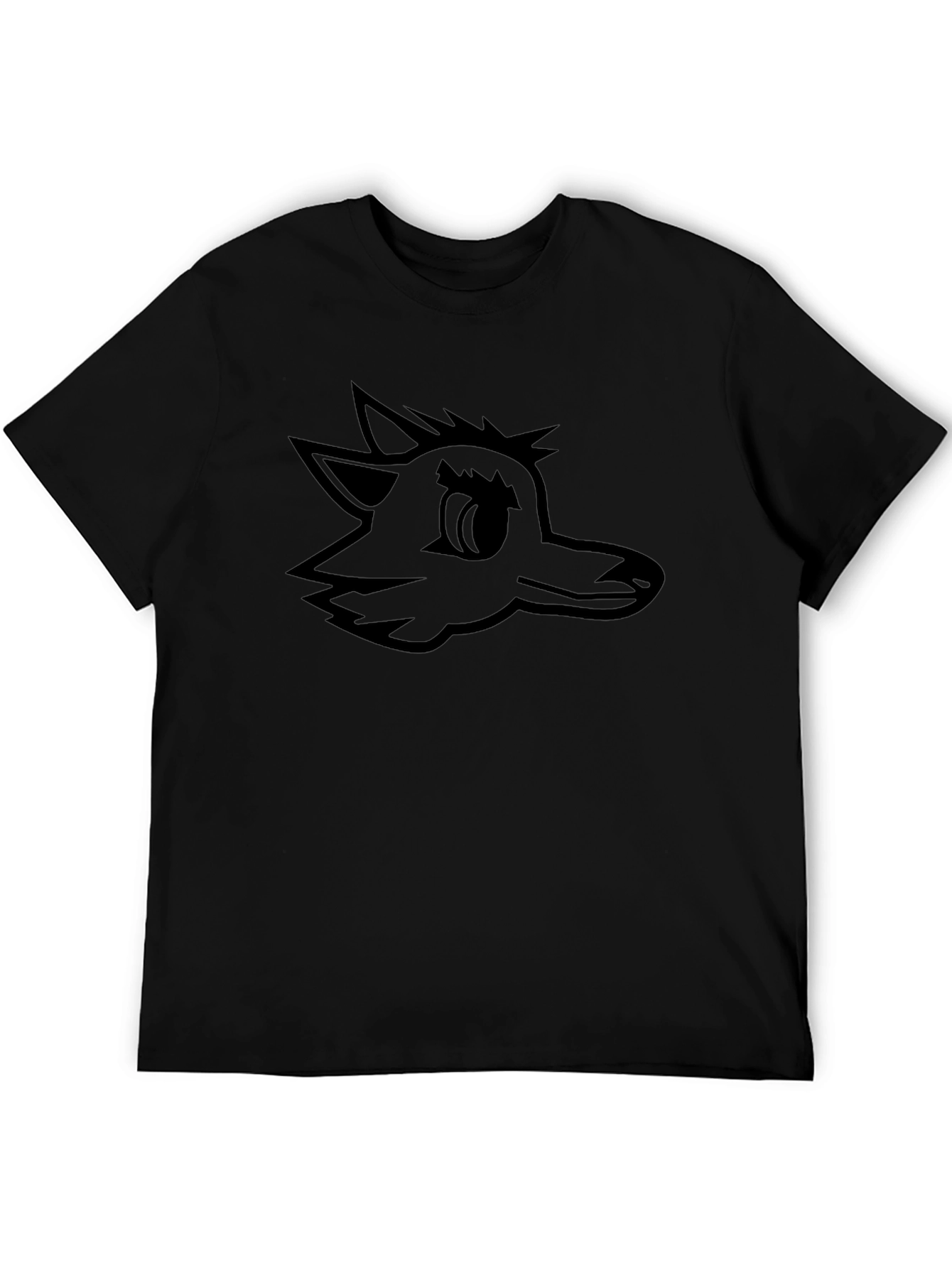 Black Tee with Cartoon Wolf Graphic