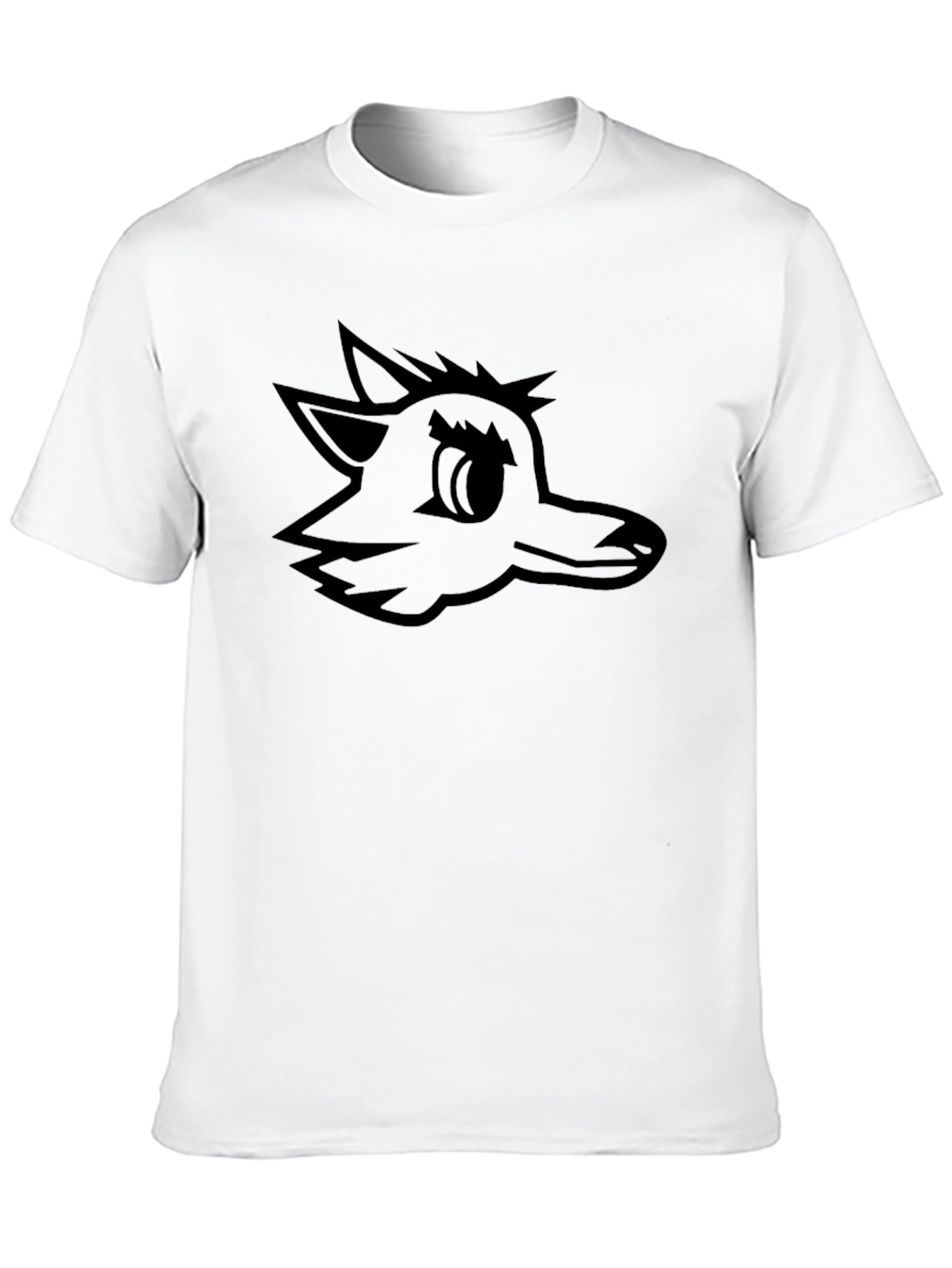 Black Tee with Cartoon Wolf Graphic