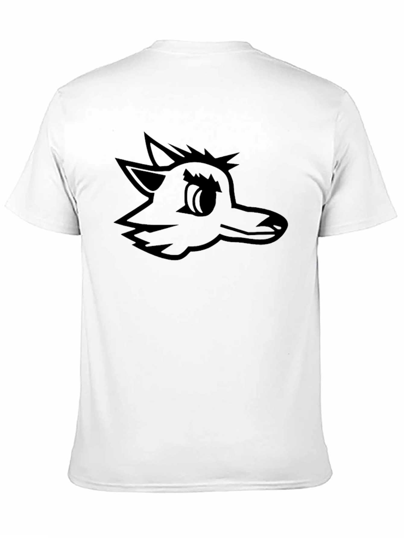 Black Tee with Cartoon Wolf Graphic