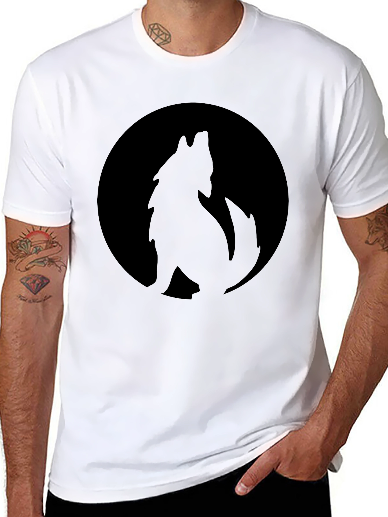 Wolf Silhouette Moon Black T-Shirt