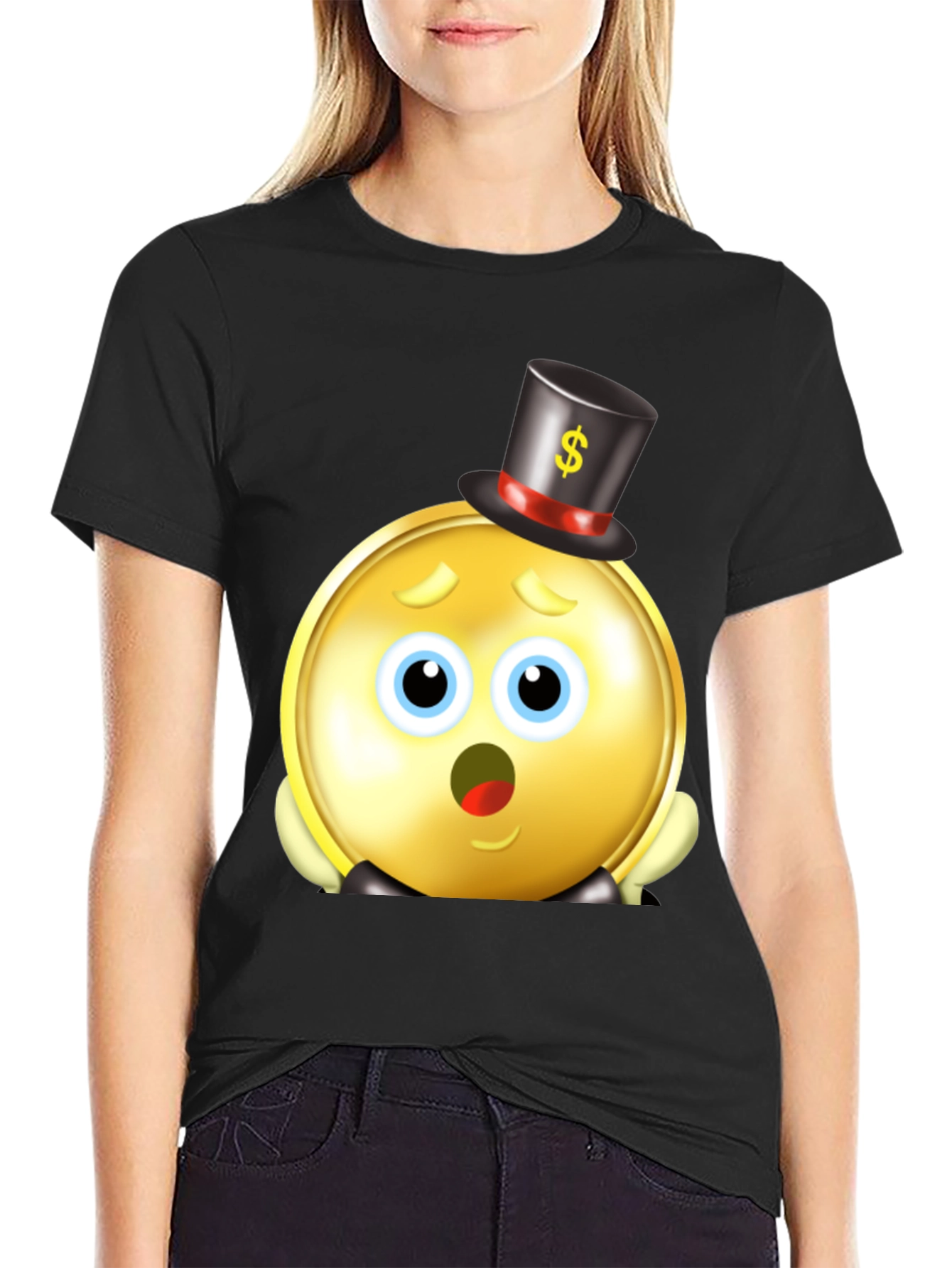 Funny Coin Emoji Black T-Shirt
