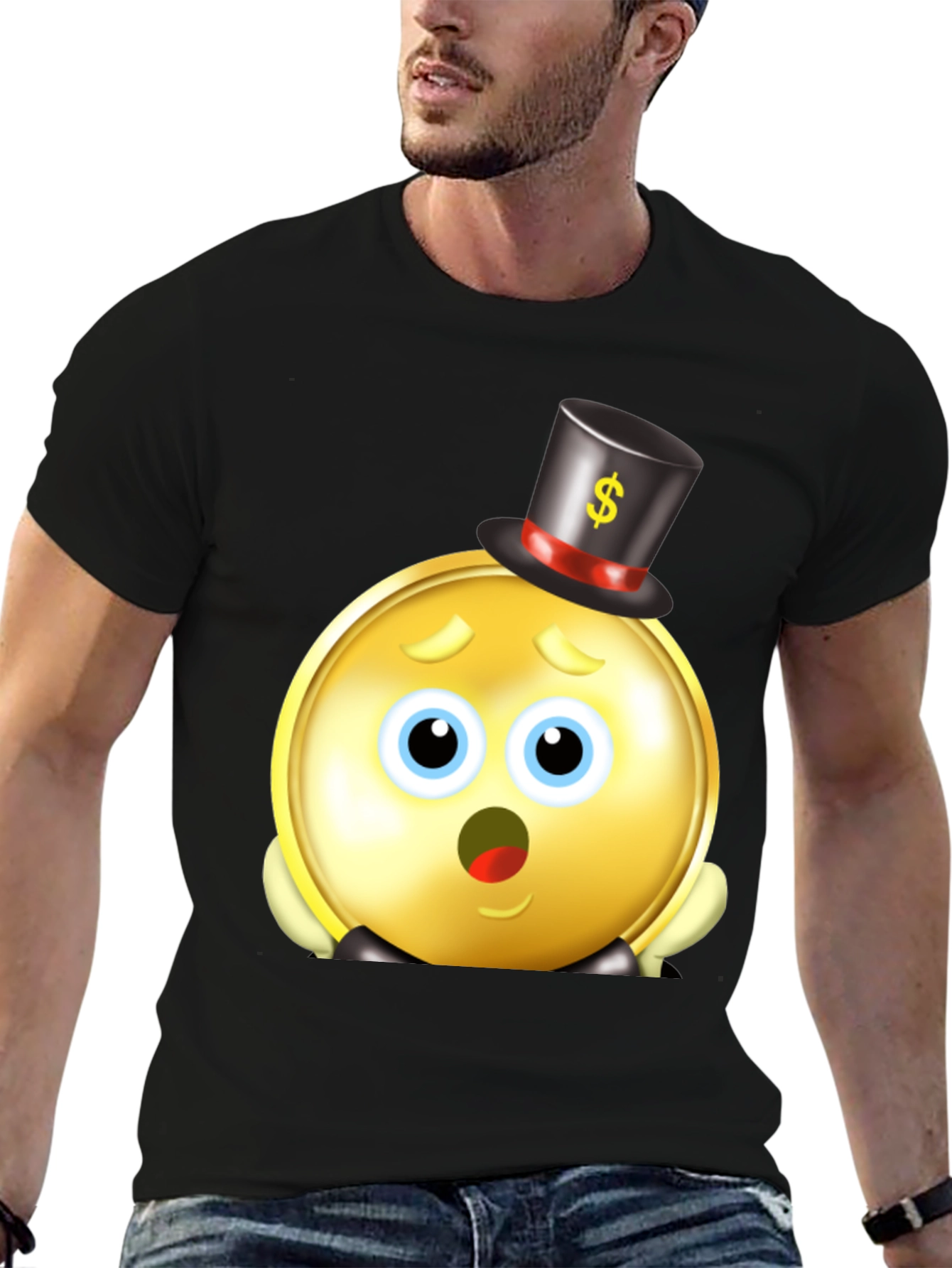 Funny Coin Emoji Black T-Shirt