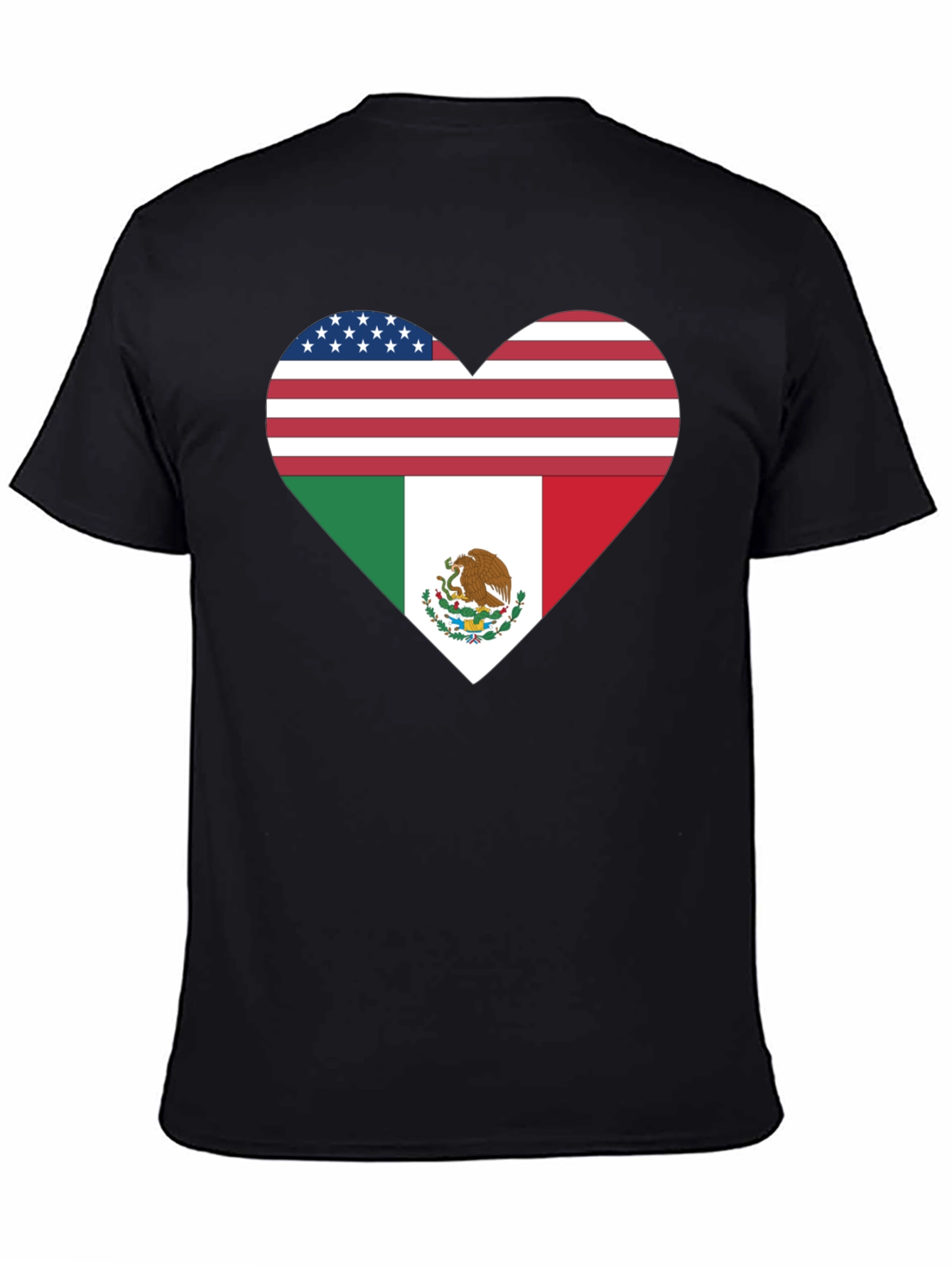 USA & Mexico Heart Flag Black T-Shirt