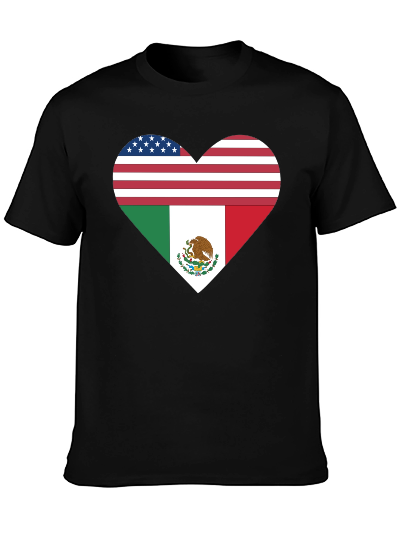 USA & Mexico Heart Flag Black T-Shirt