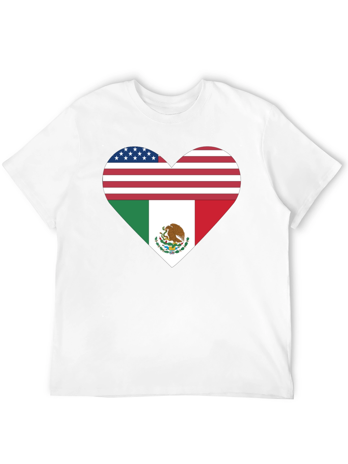 USA & Mexico Heart Flag Black T-Shirt