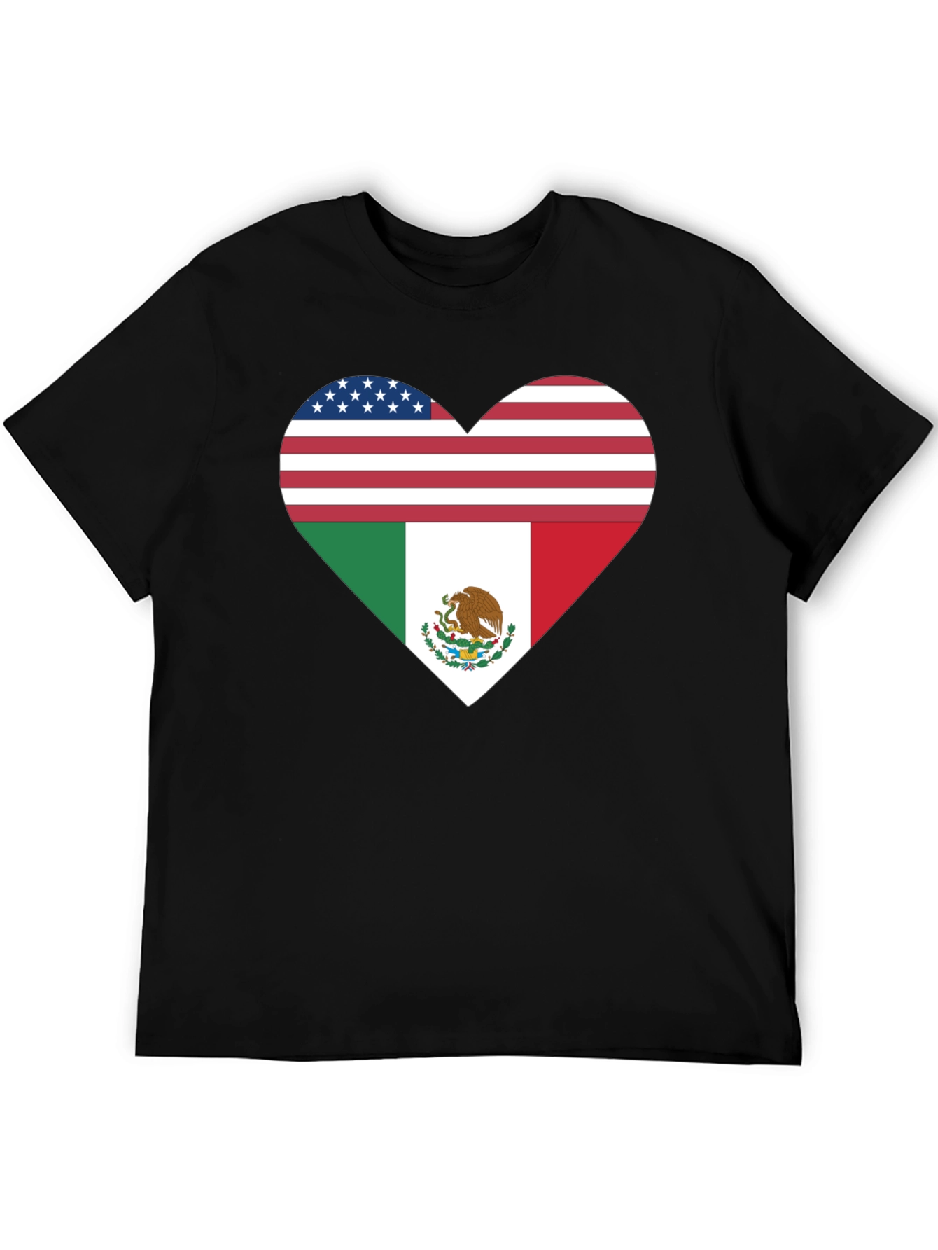 USA & Mexico Heart Flag Black T-Shirt