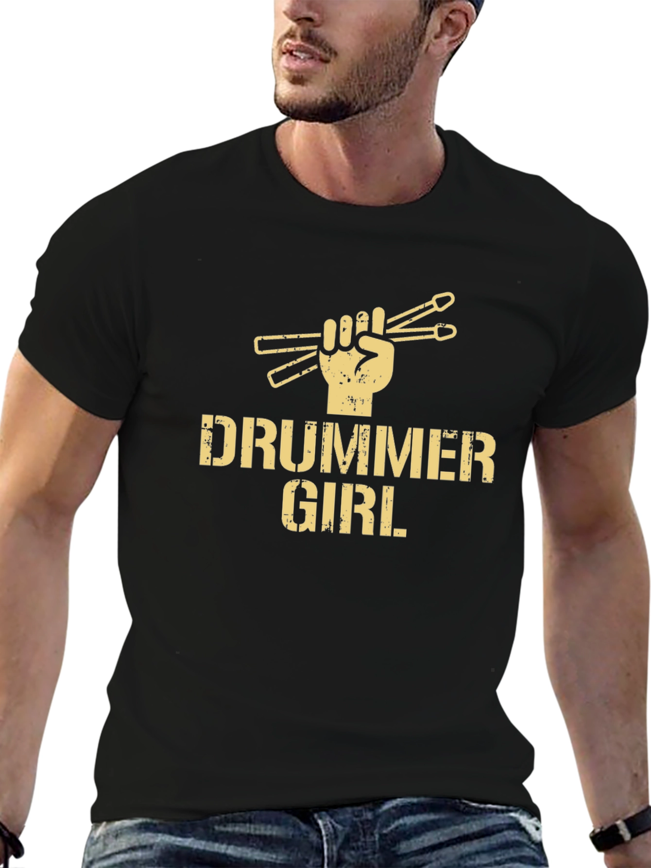 Drummer Girl Graphic T-Shirt - Black