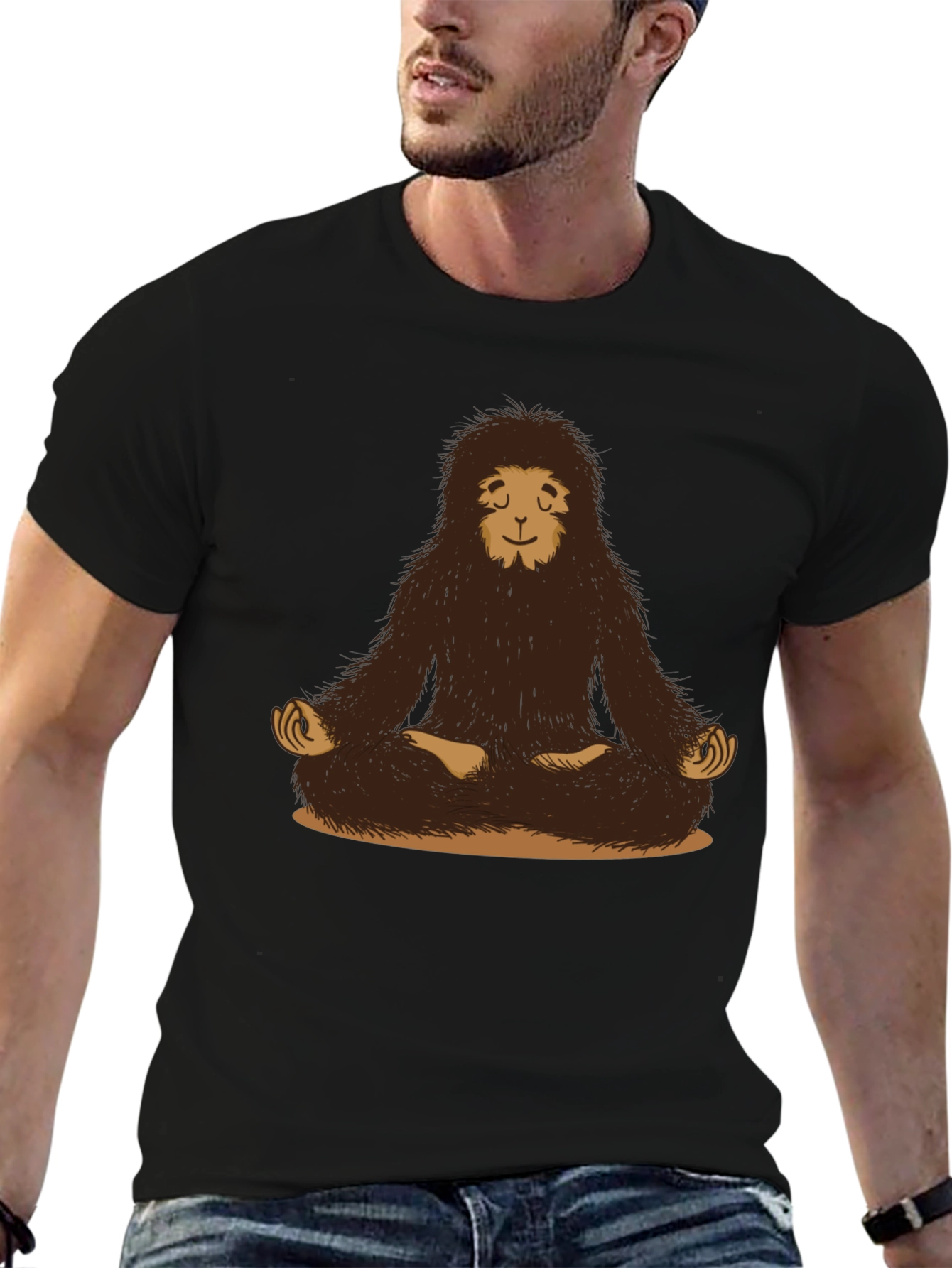 Zen Sasquatch Black T-Shirt - Meditating Bigfoot Design