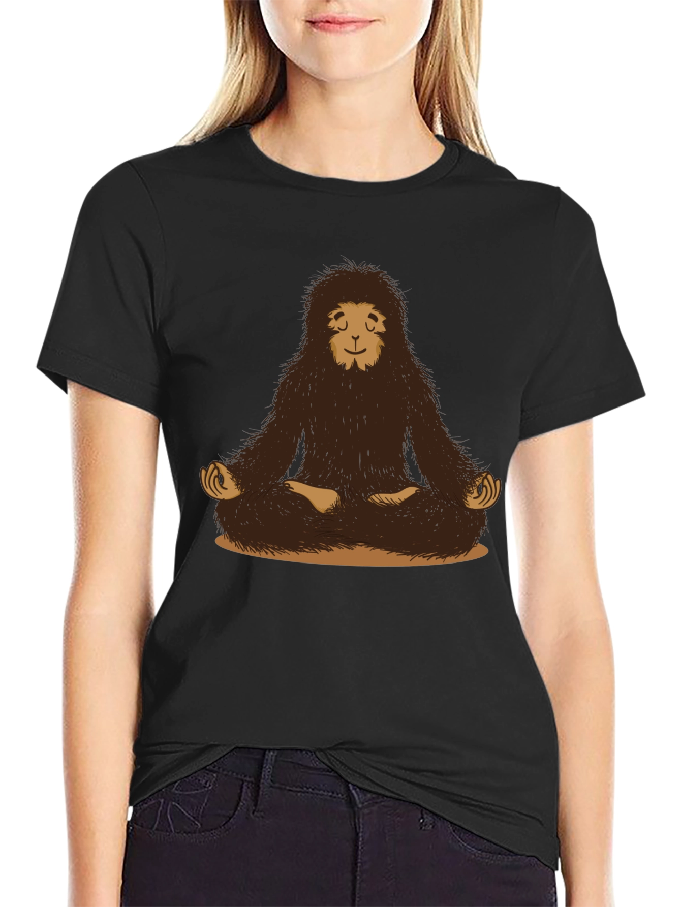 Zen Sasquatch Black T-Shirt - Meditating Bigfoot Design