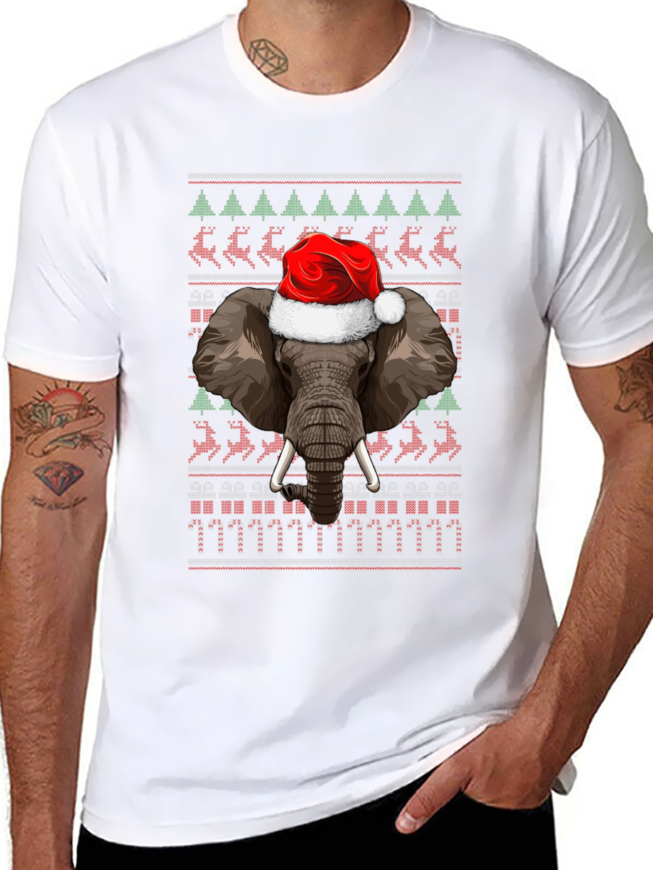 Christmas Elephant Santa Hat Ugly Sweater T-Shirt