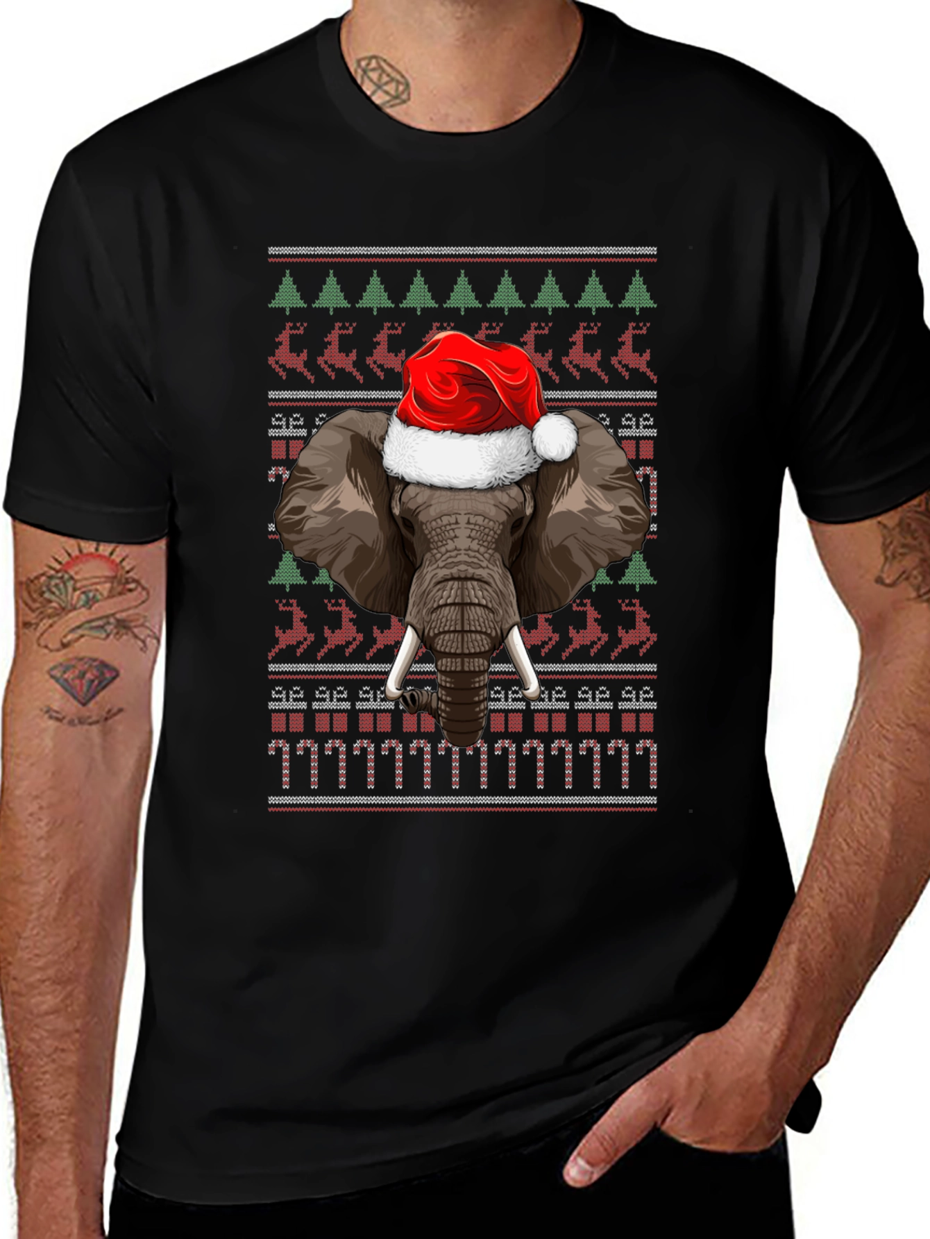 Christmas Elephant Santa Hat Ugly Sweater T-Shirt