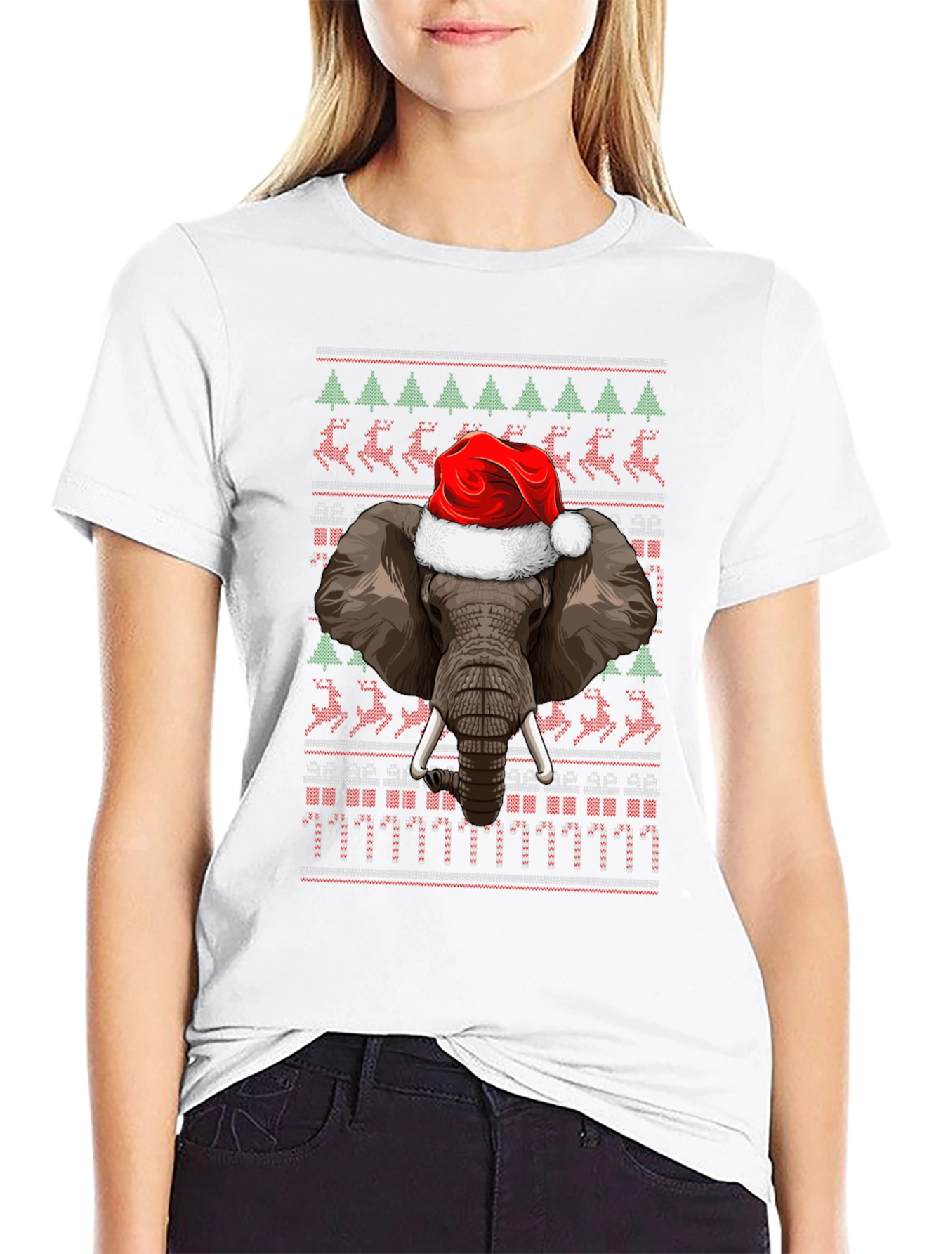 Christmas Elephant Santa Hat Ugly Sweater T-Shirt
