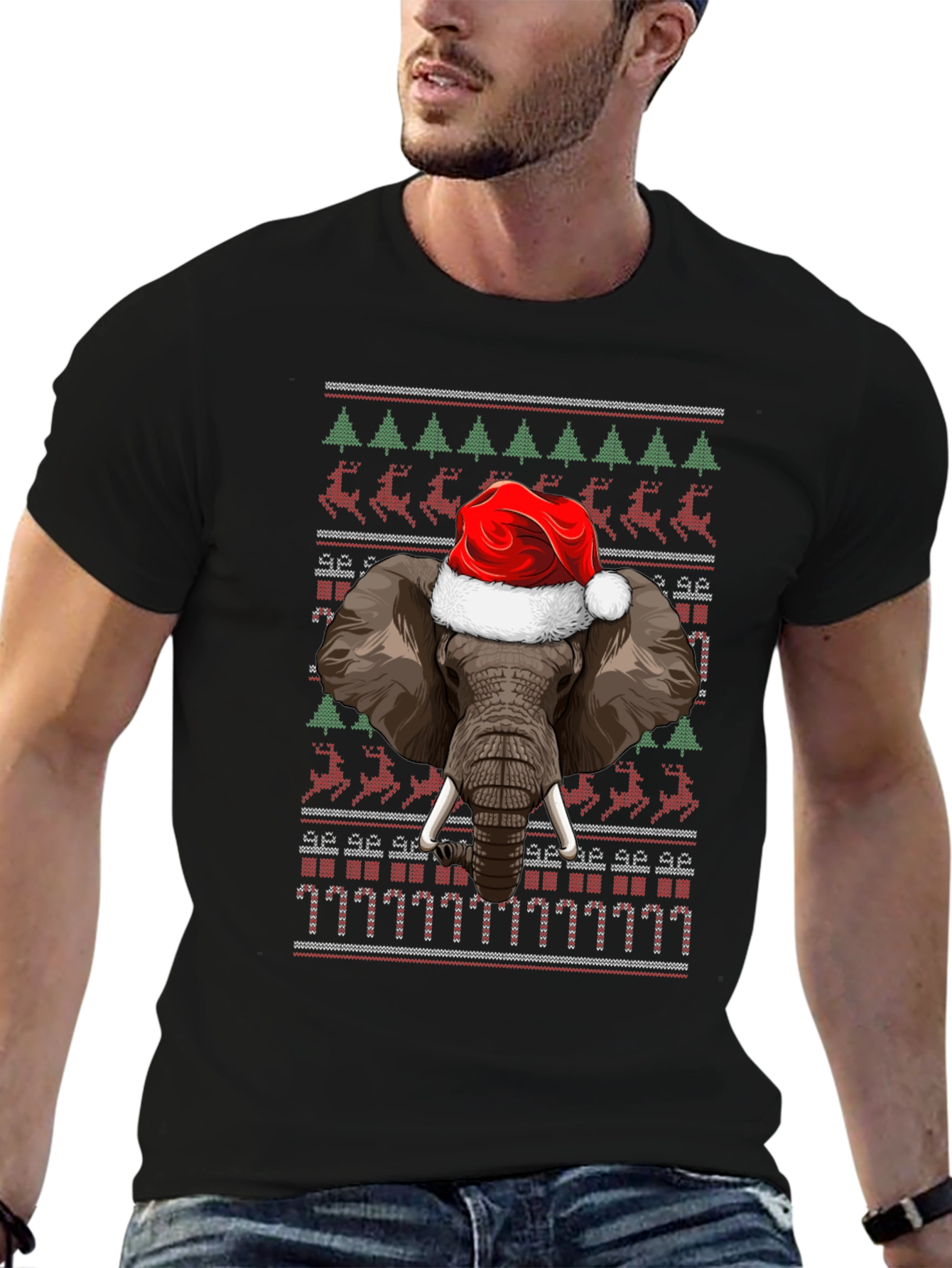 Christmas Elephant Santa Hat Ugly Sweater T-Shirt