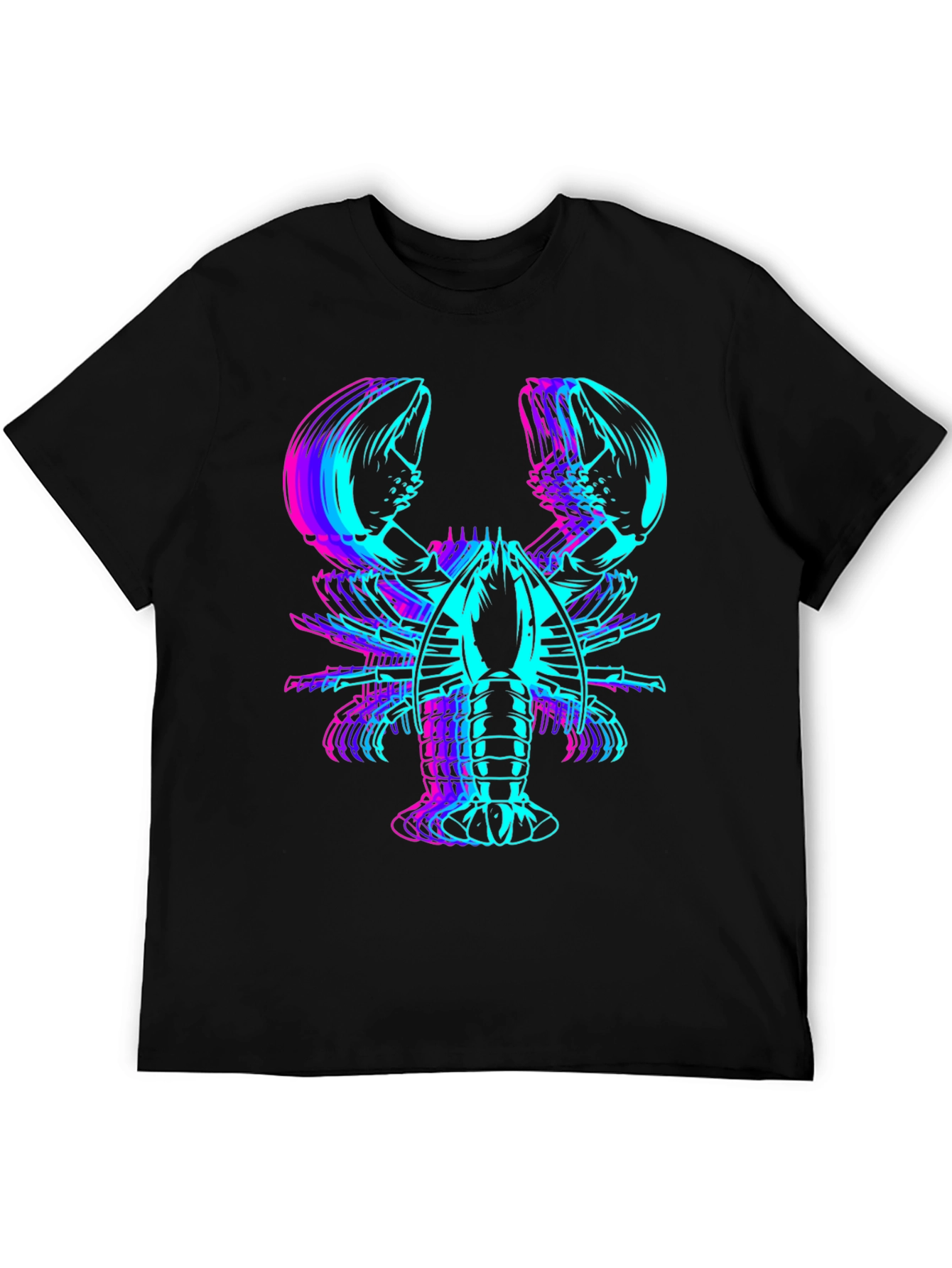 Vaporwave Lobster Graphic Tee - Black Cotton Blend