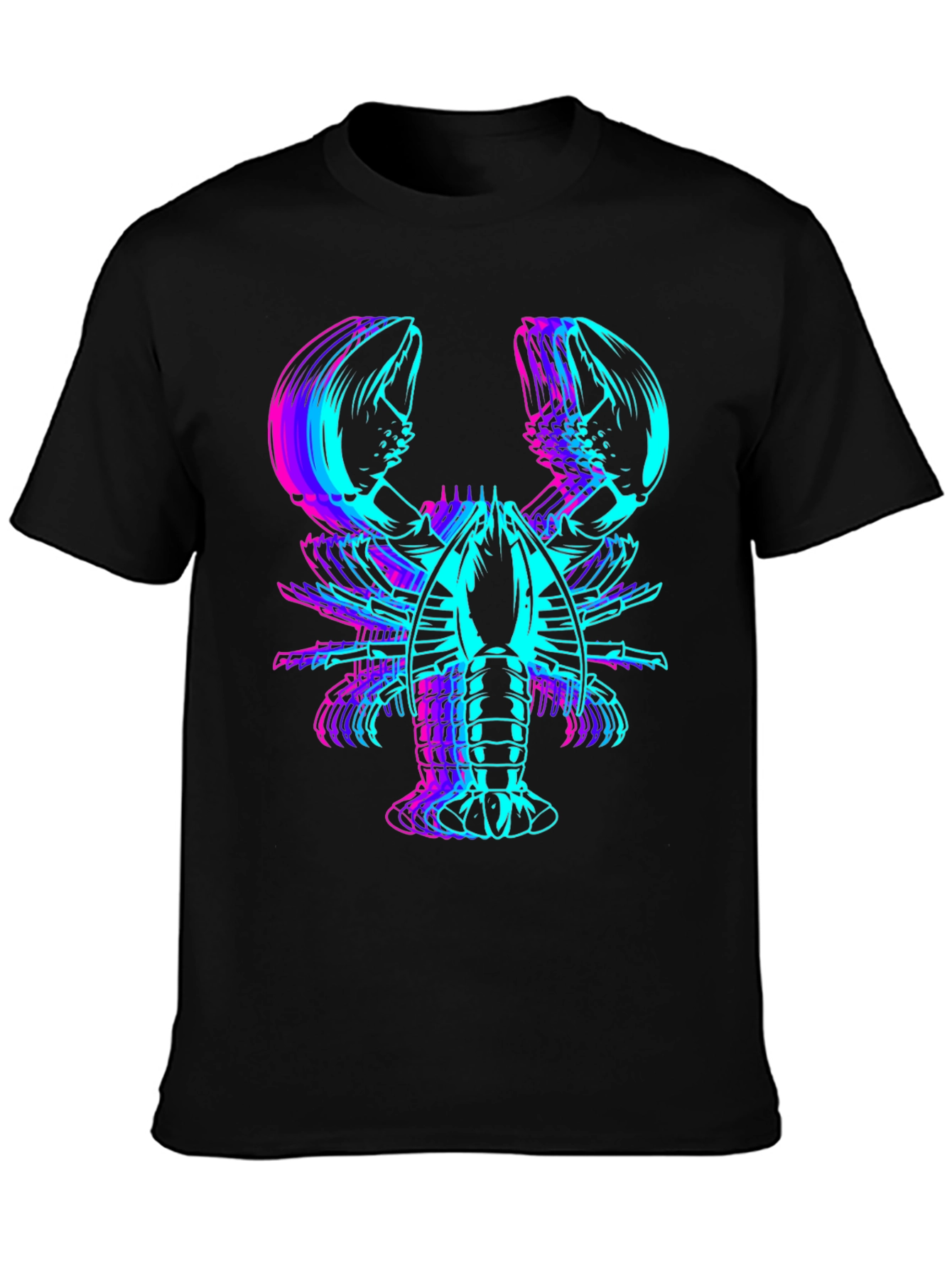 Vaporwave Lobster Graphic Tee - Black Cotton Blend