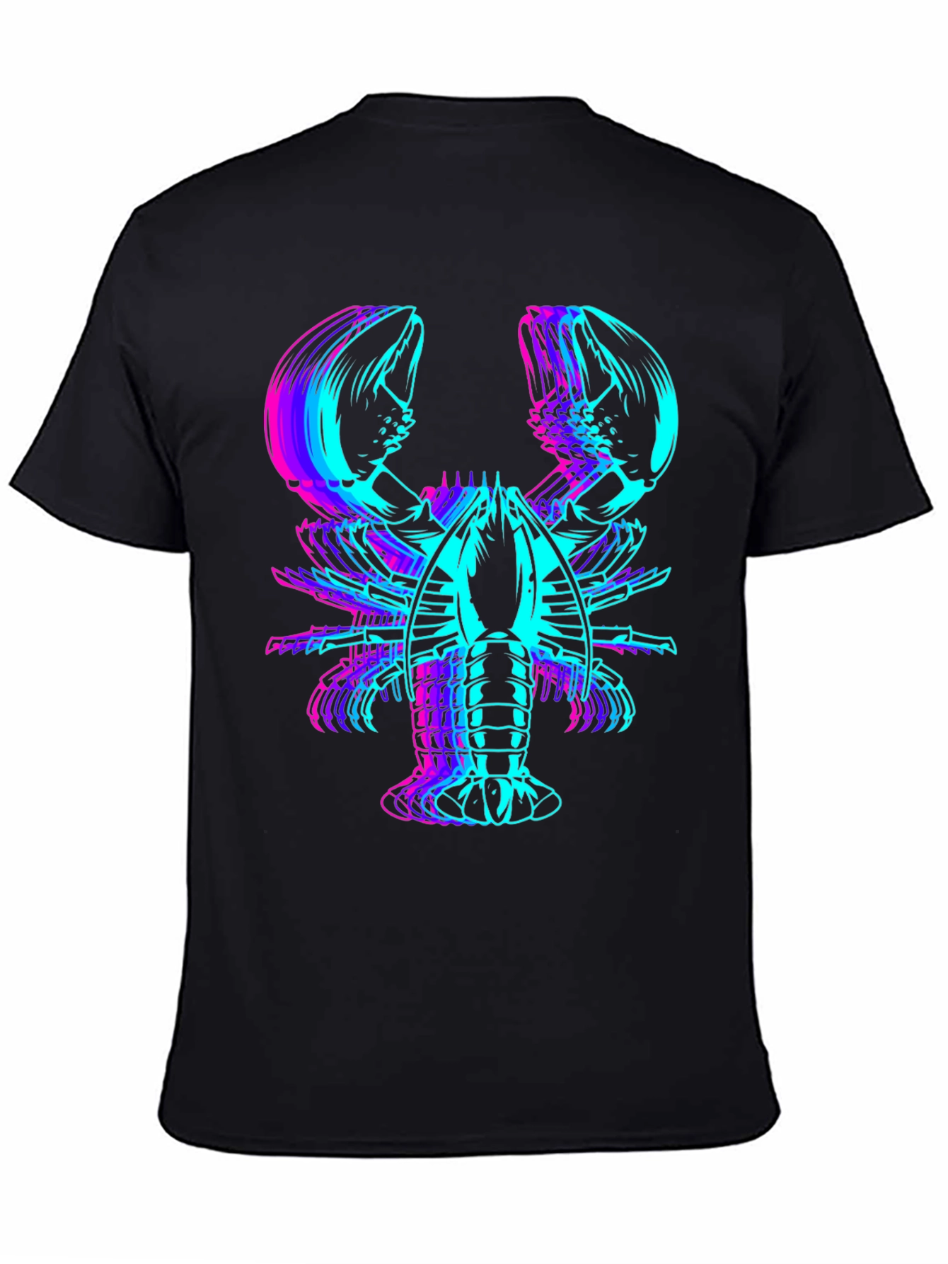 Vaporwave Lobster Graphic Tee - Black Cotton Blend