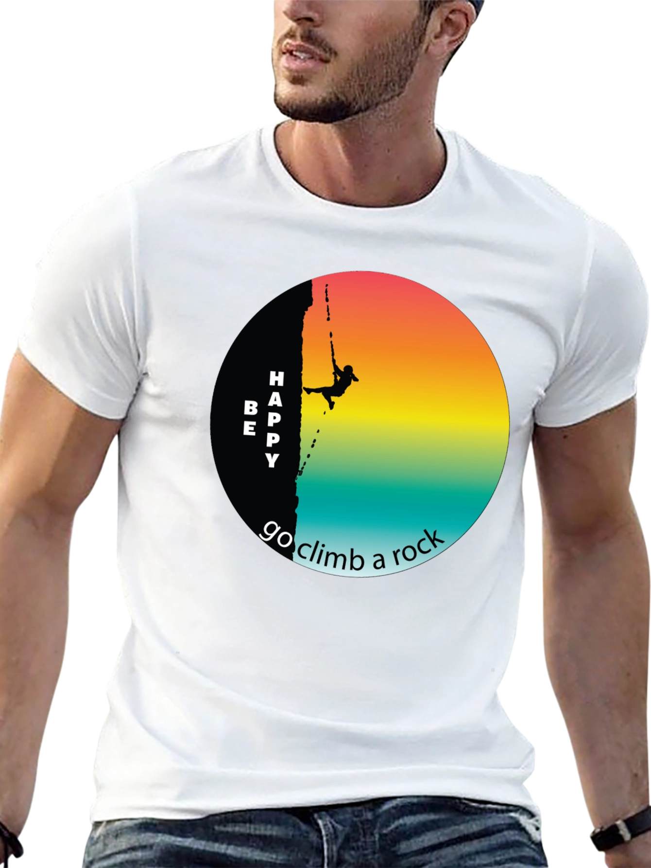 Be Happy Rock Climbing Graphic Tee - Adventure Shirt