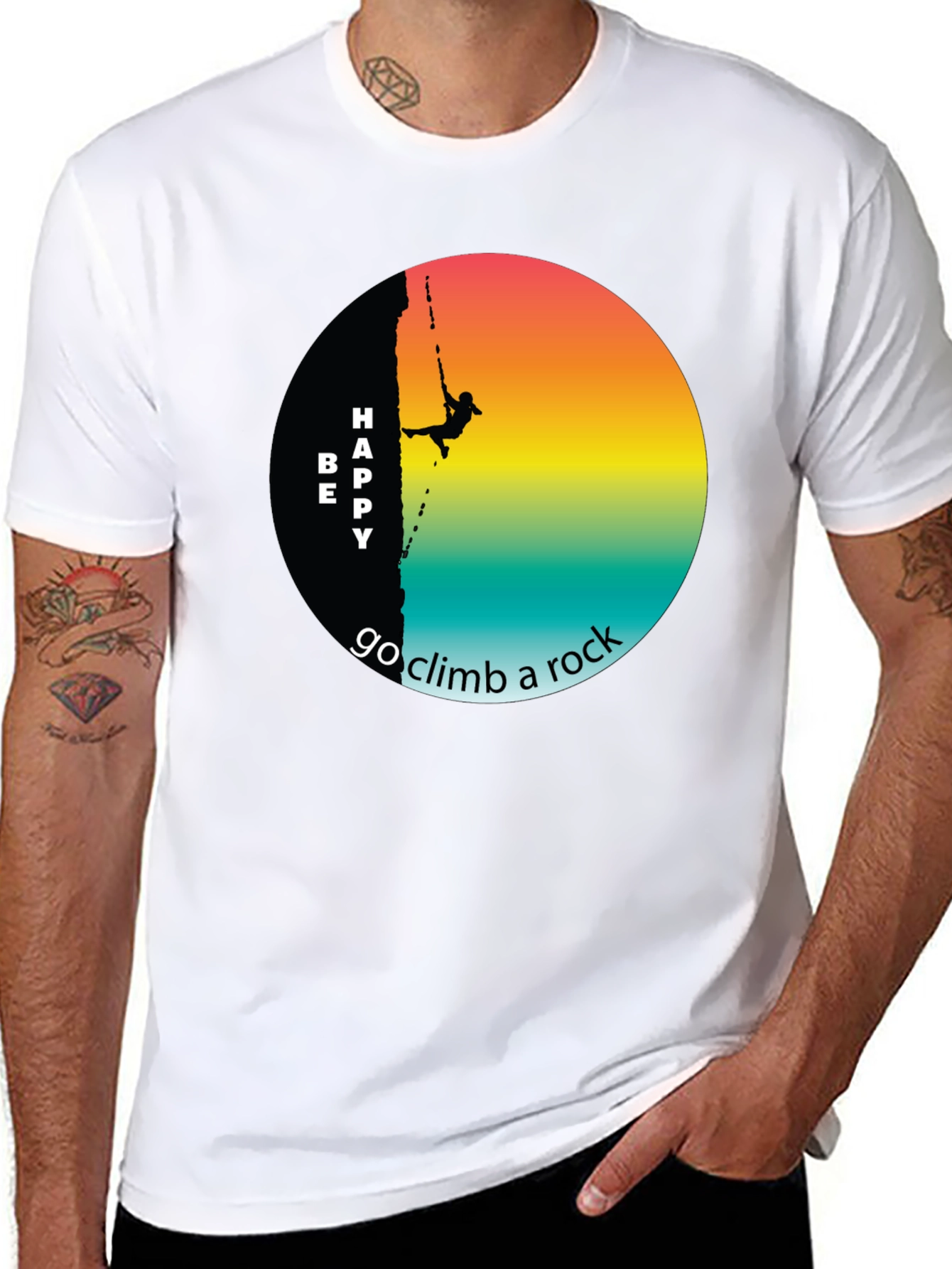 Be Happy Rock Climbing Graphic Tee - Adventure Shirt