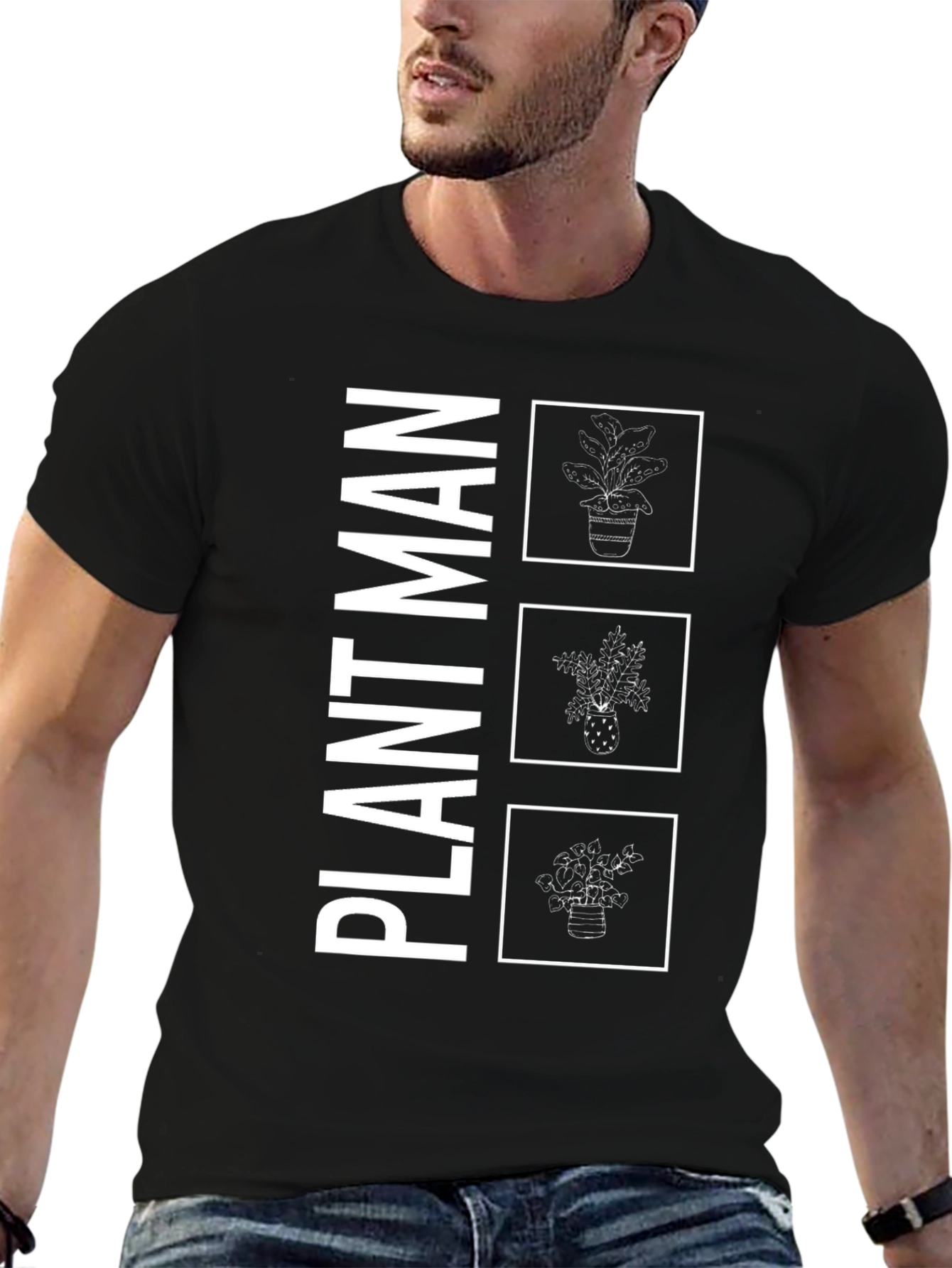 Plant Man Graphic Tee - Black Cotton T-Shirt
