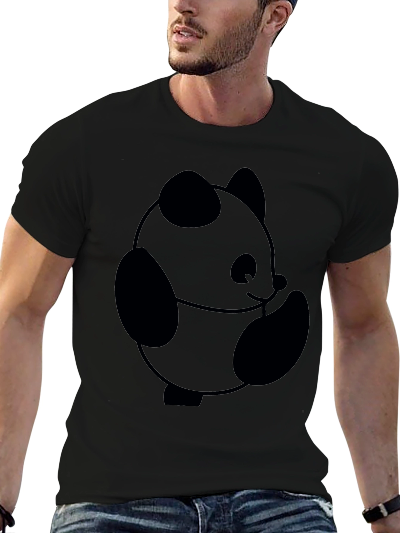 Cute Panda Graphic T-Shirt - Black Casual Tee