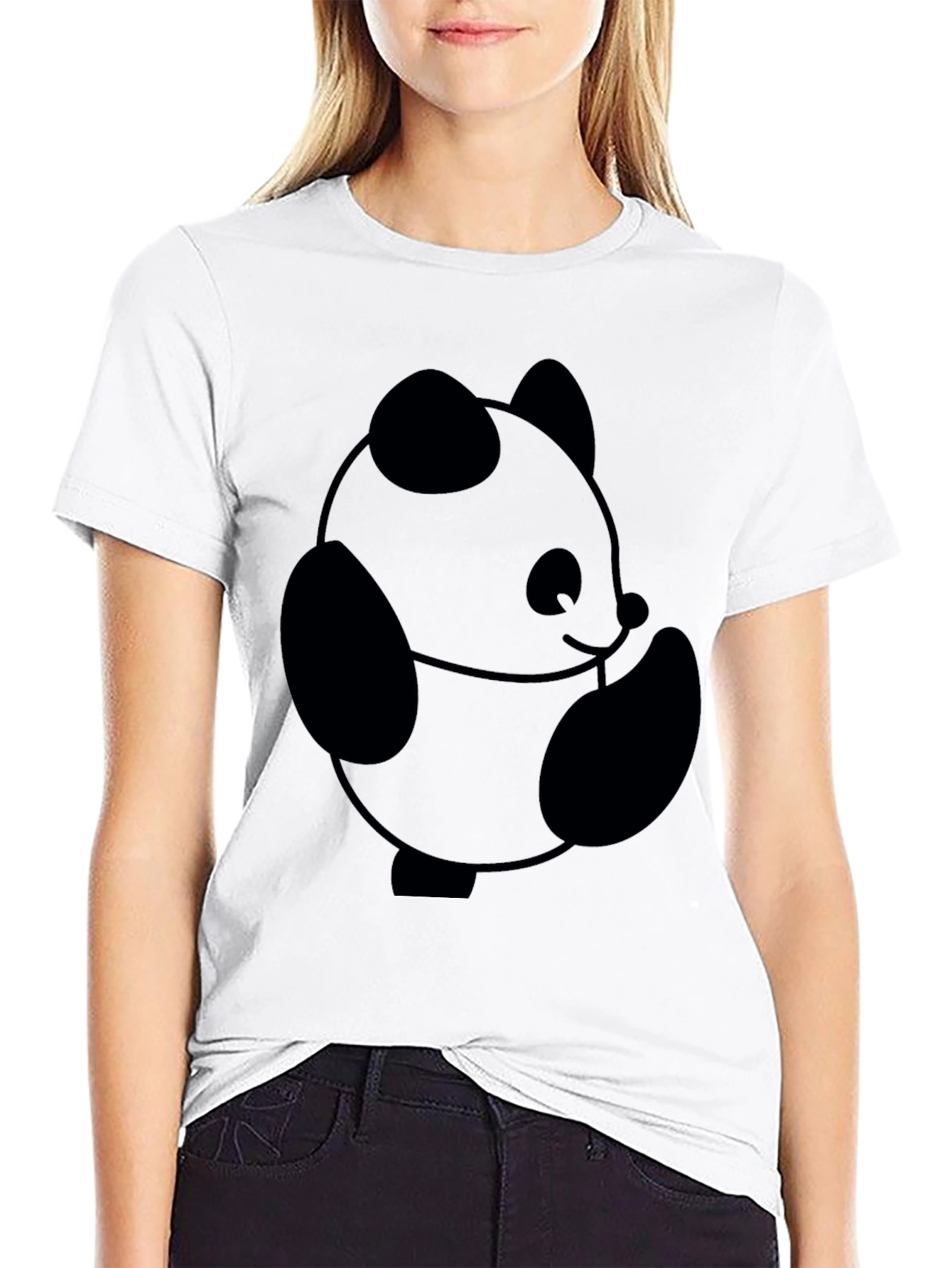 Cute Panda Graphic T-Shirt - Black Casual Tee