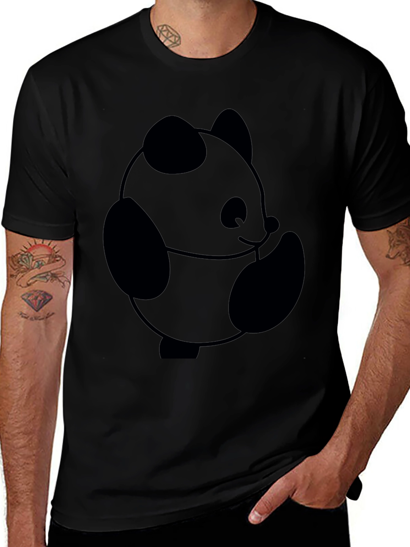 Cute Panda Graphic T-Shirt - Black Casual Tee