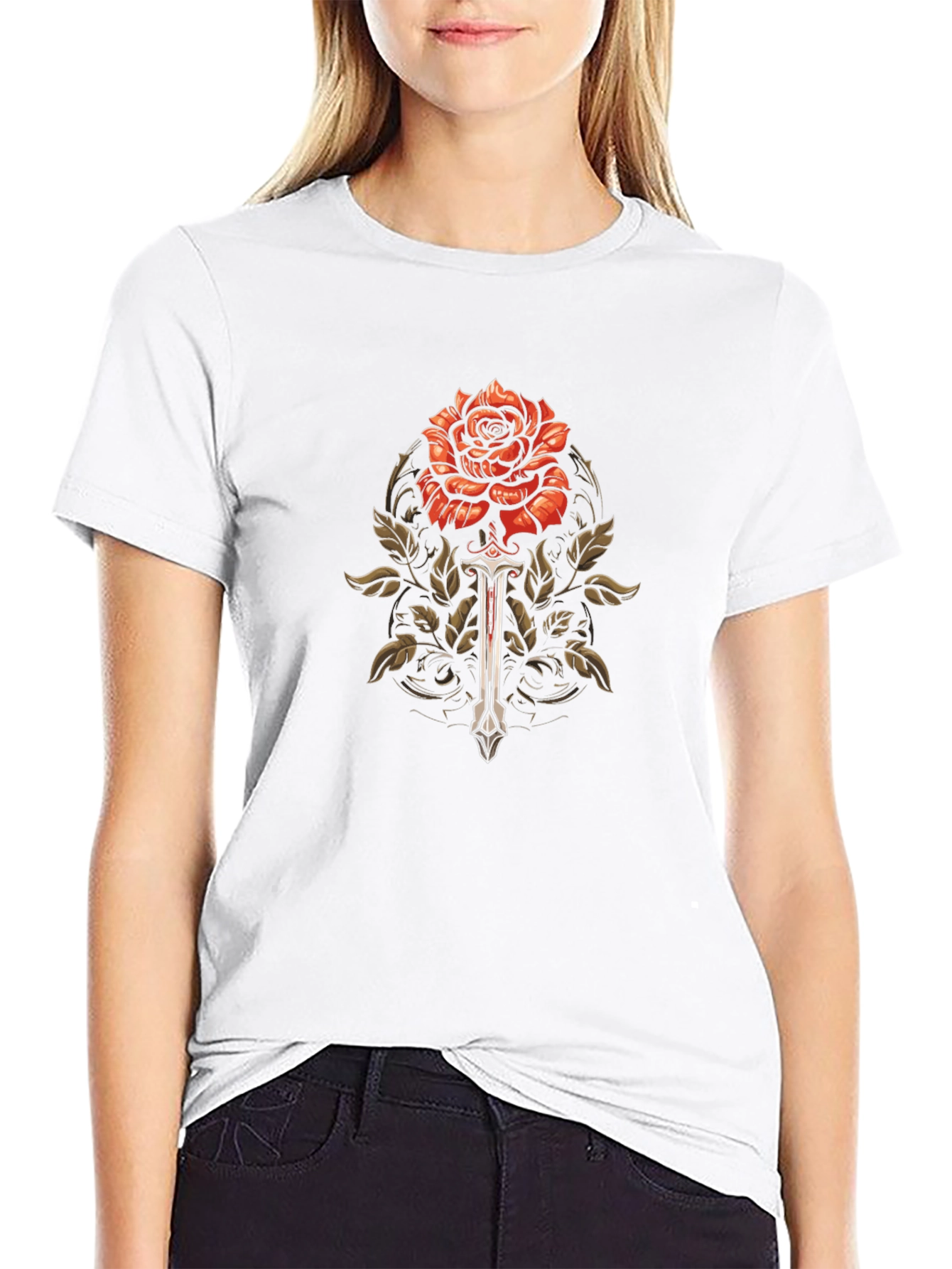 Rose & Sword Graphic Tee - Edgy Style