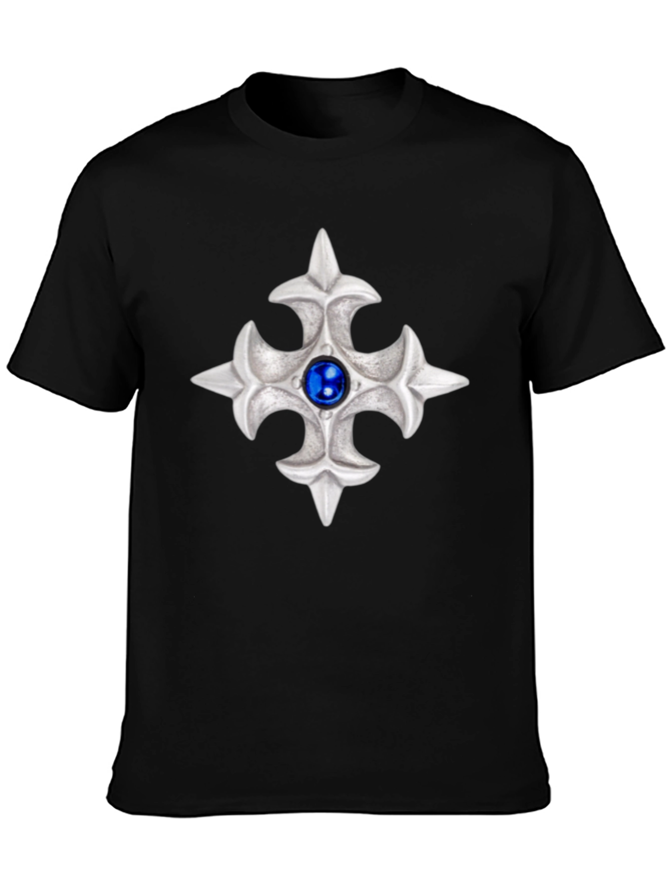 Embossed Silver Cross Graphic Tee - Modern Style