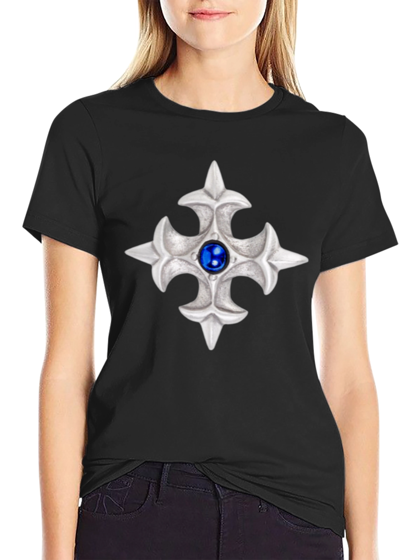 Embossed Silver Cross Graphic Tee - Modern Style