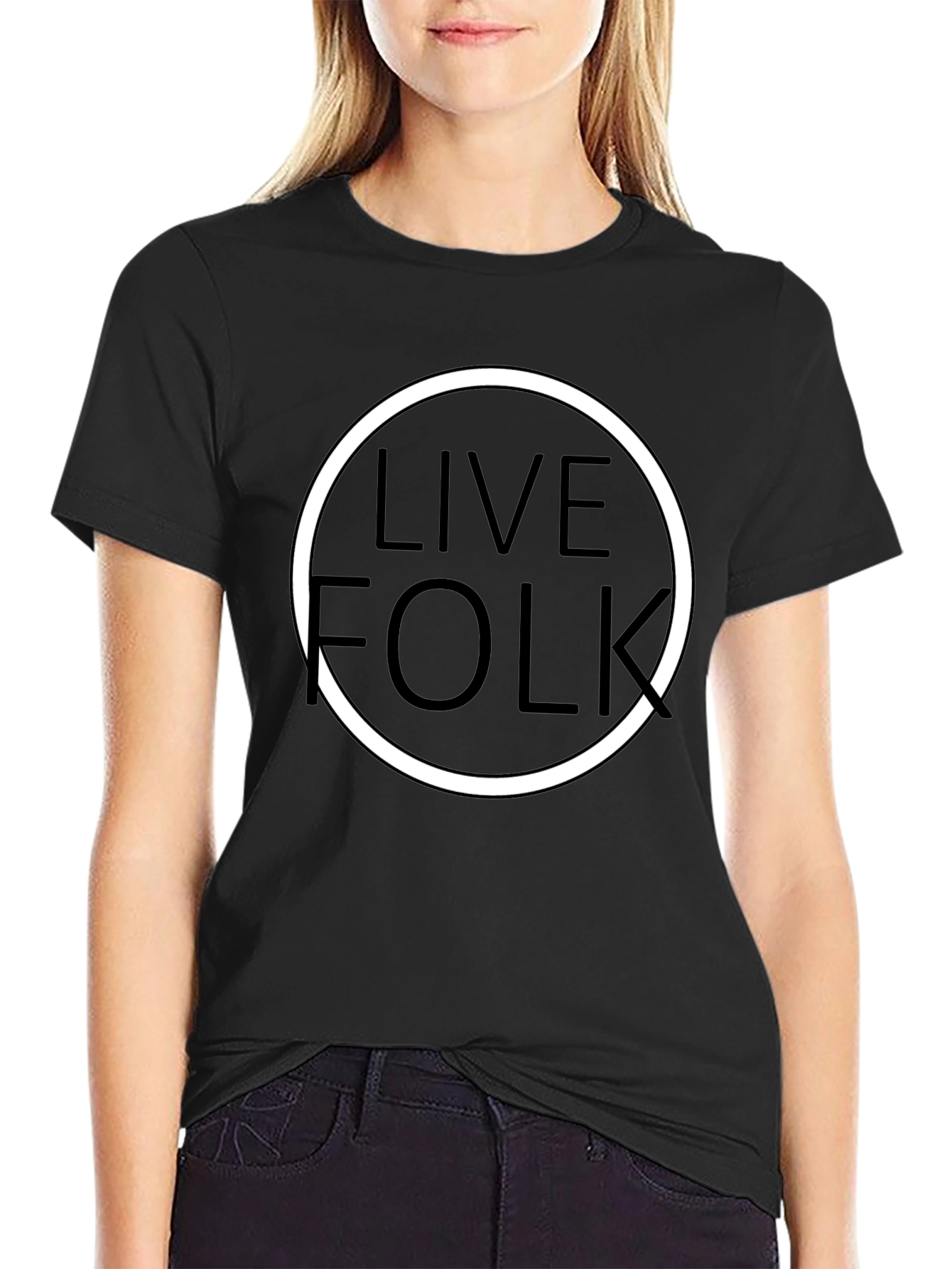 Live Folk Graphic Print Tee - Black Cotton Blend