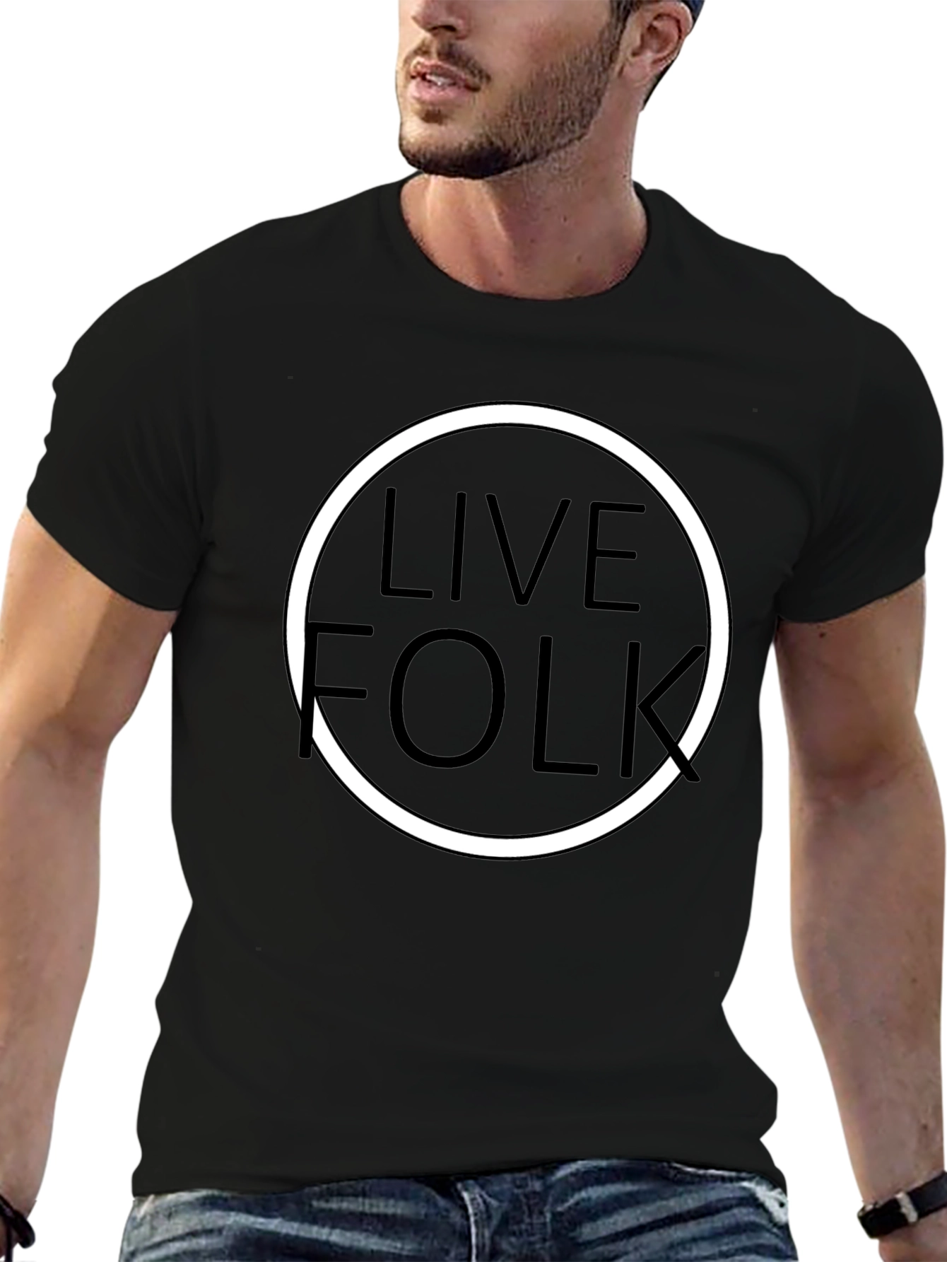 Live Folk Graphic Print Tee - Black Cotton Blend
