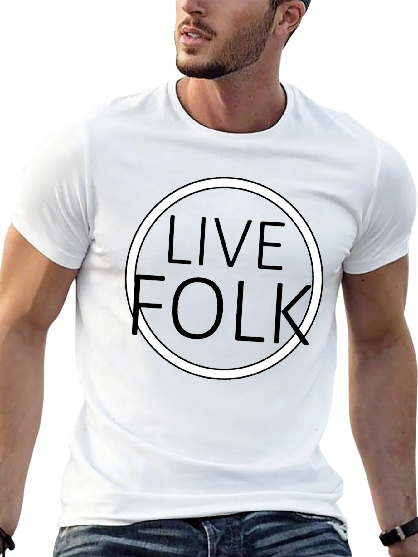 Live Folk Graphic Print Tee - Black Cotton Blend