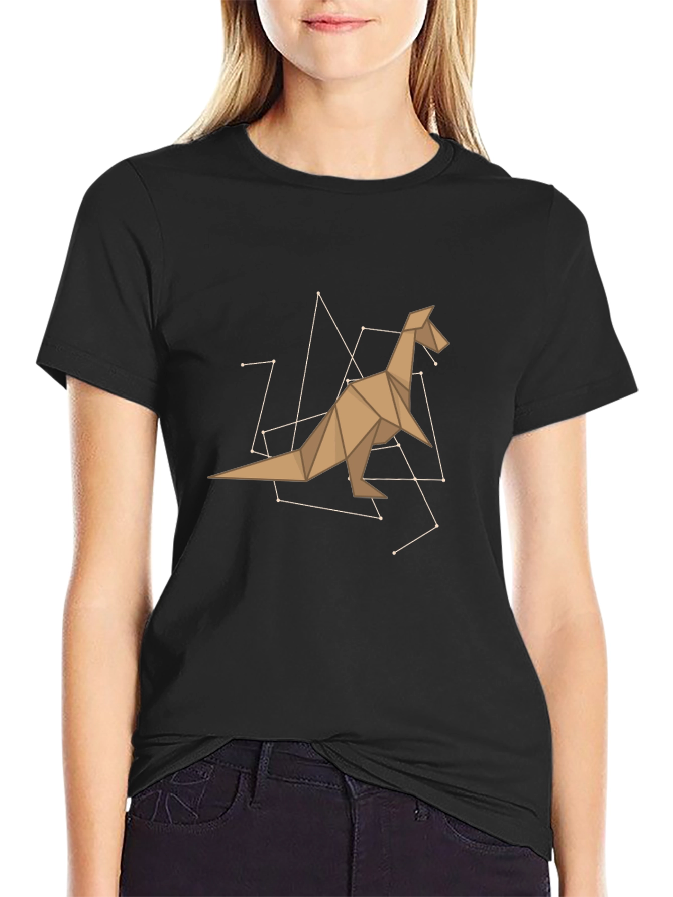 Origami Dinosaur Graphic Tee - Black
