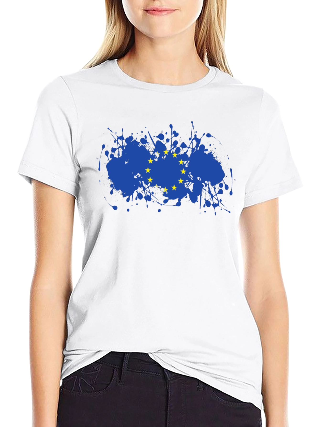 EU Flag Splatter T-Shirt - Black Cotton Blend Tee