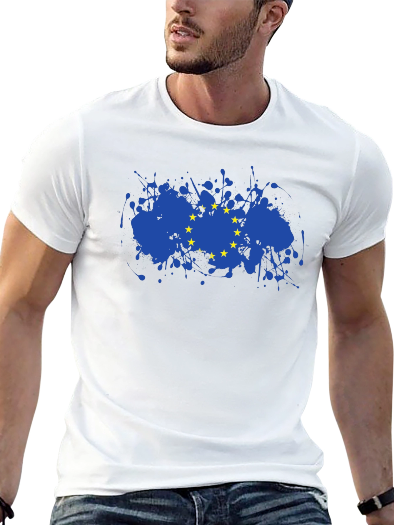 EU Flag Splatter T-Shirt - Black Cotton Blend Tee