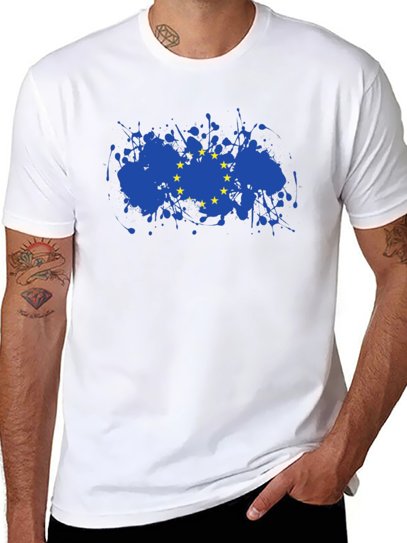 EU Flag Splatter T-Shirt - Black Cotton Blend Tee