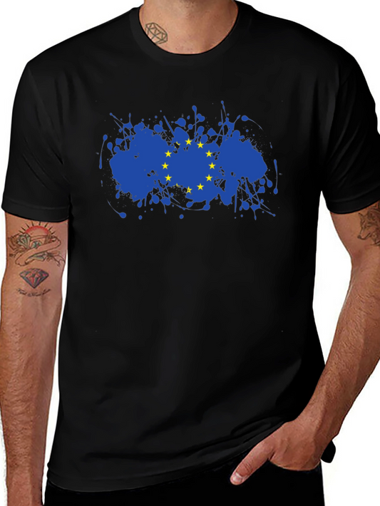 EU Flag Splatter T-Shirt - Black Cotton Blend Tee