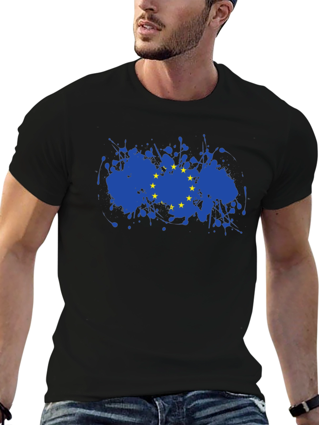 EU Flag Splatter T-Shirt - Black Cotton Blend Tee